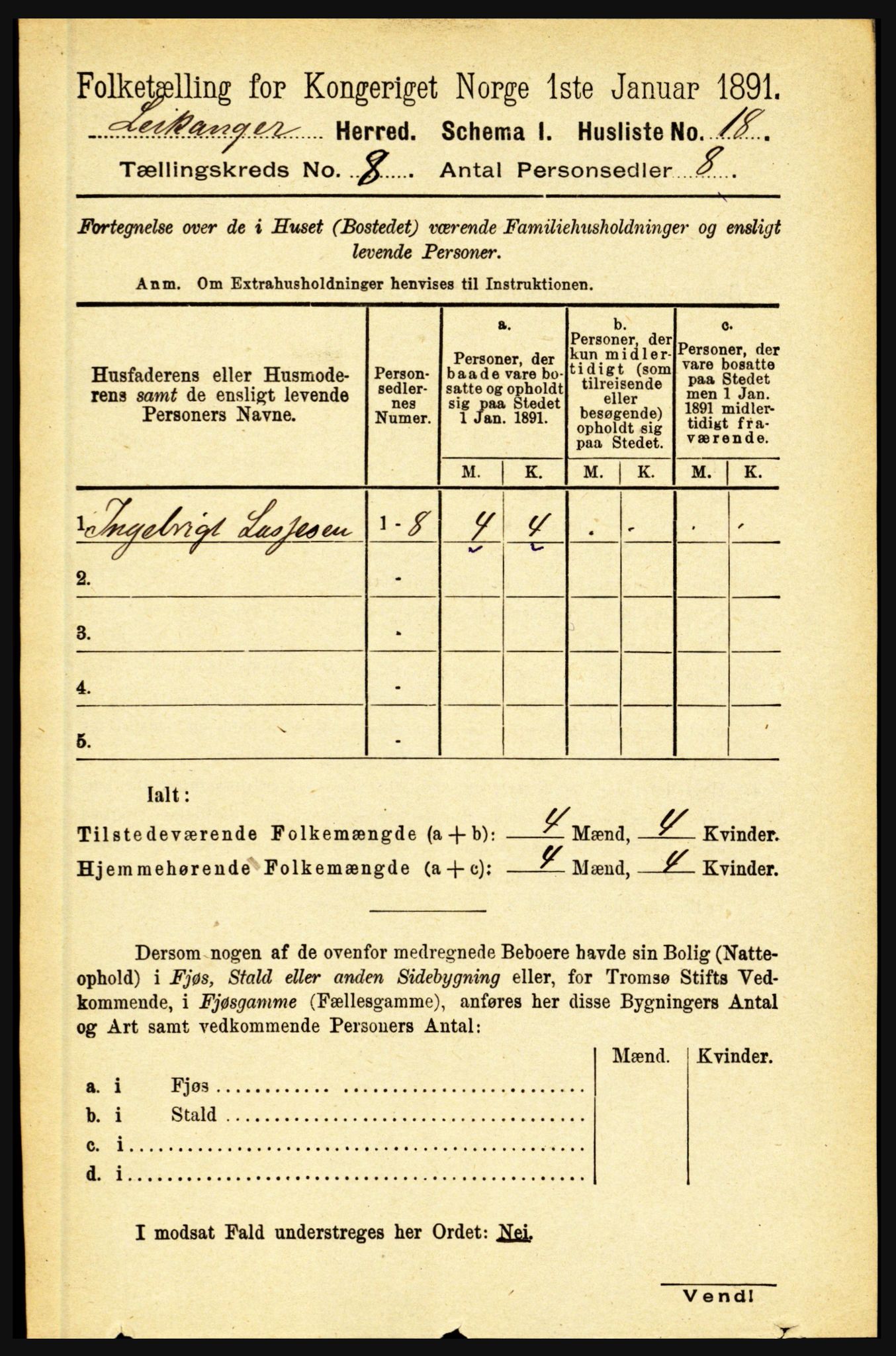 RA, 1891 census for 1419 Leikanger, 1891, p. 1577