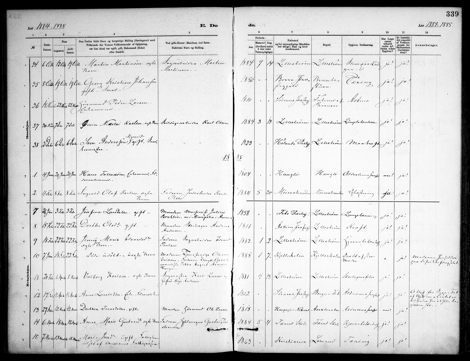 Skedsmo prestekontor Kirkebøker, AV/SAO-A-10033a/F/Fa/L0013: Parish register (official) no. I 13, 1883-1891, p. 339