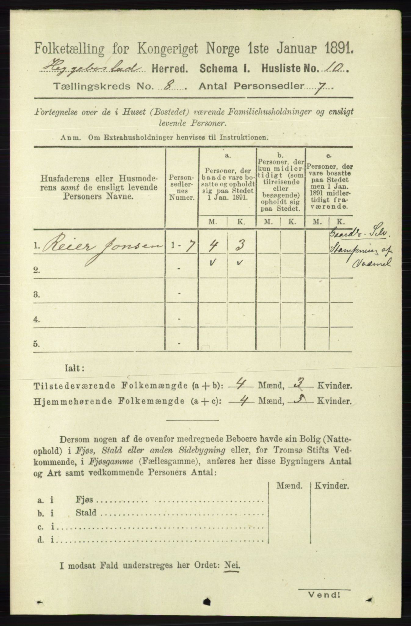 RA, 1891 census for 1034 Hægebostad, 1891, p. 2429