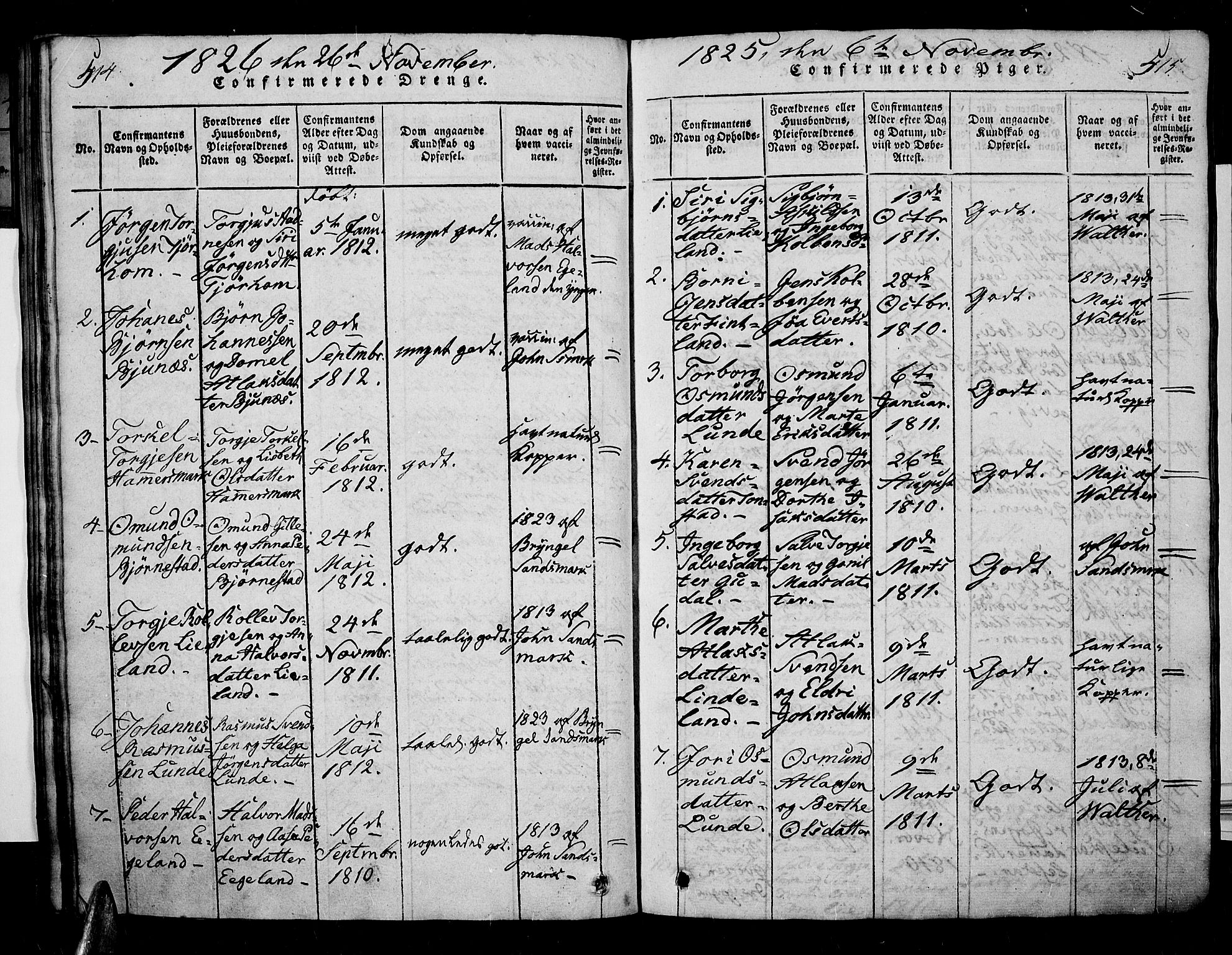 Sirdal sokneprestkontor, AV/SAK-1111-0036/F/Fa/Fab/L0001: Parish register (official) no. A 1, 1815-1834, p. 514-515