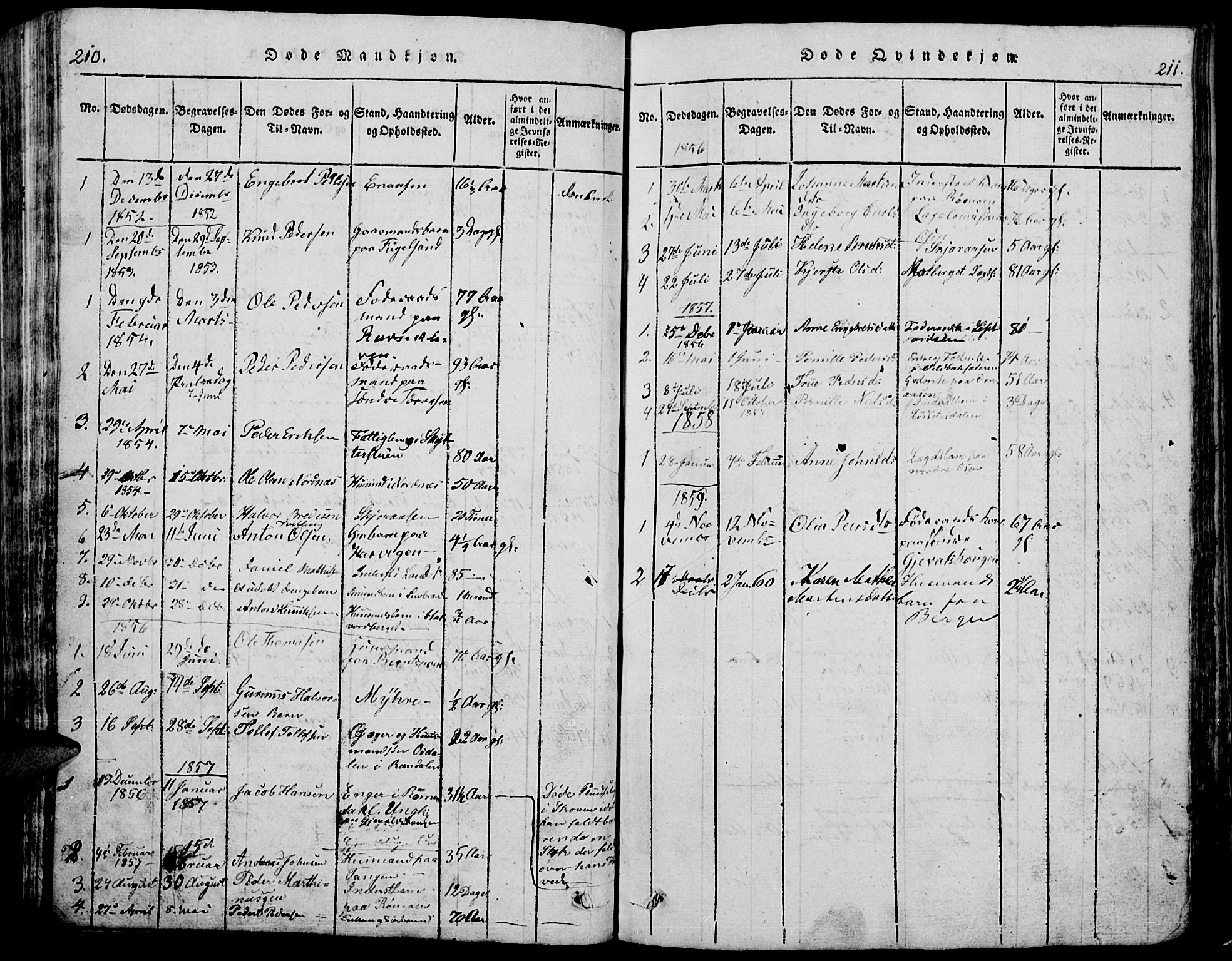 Trysil prestekontor, SAH/PREST-046/H/Ha/Hab/L0005: Parish register (copy) no. 5, 1814-1877, p. 210-211