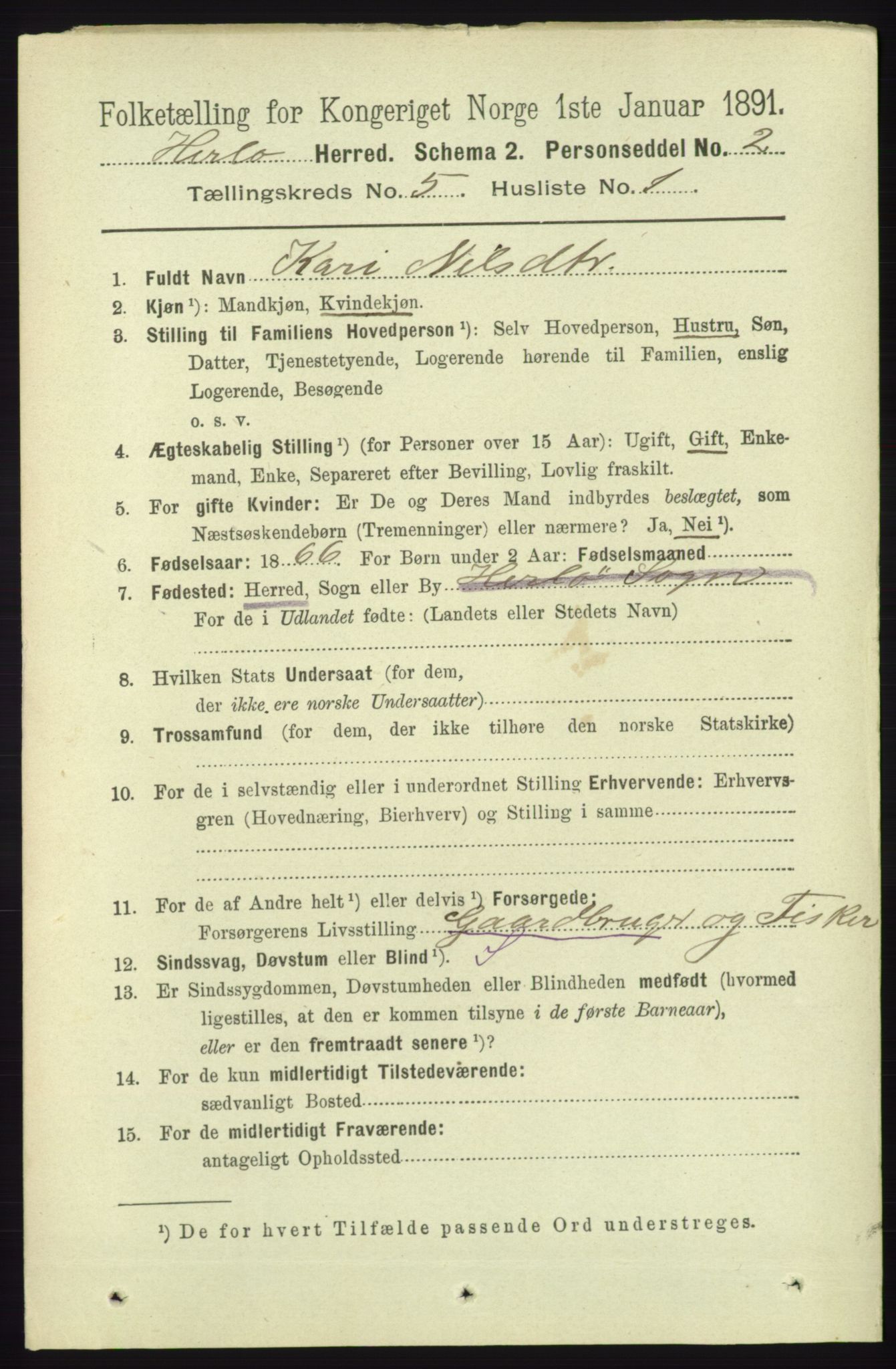 RA, 1891 census for 1258 Herdla, 1891, p. 2084