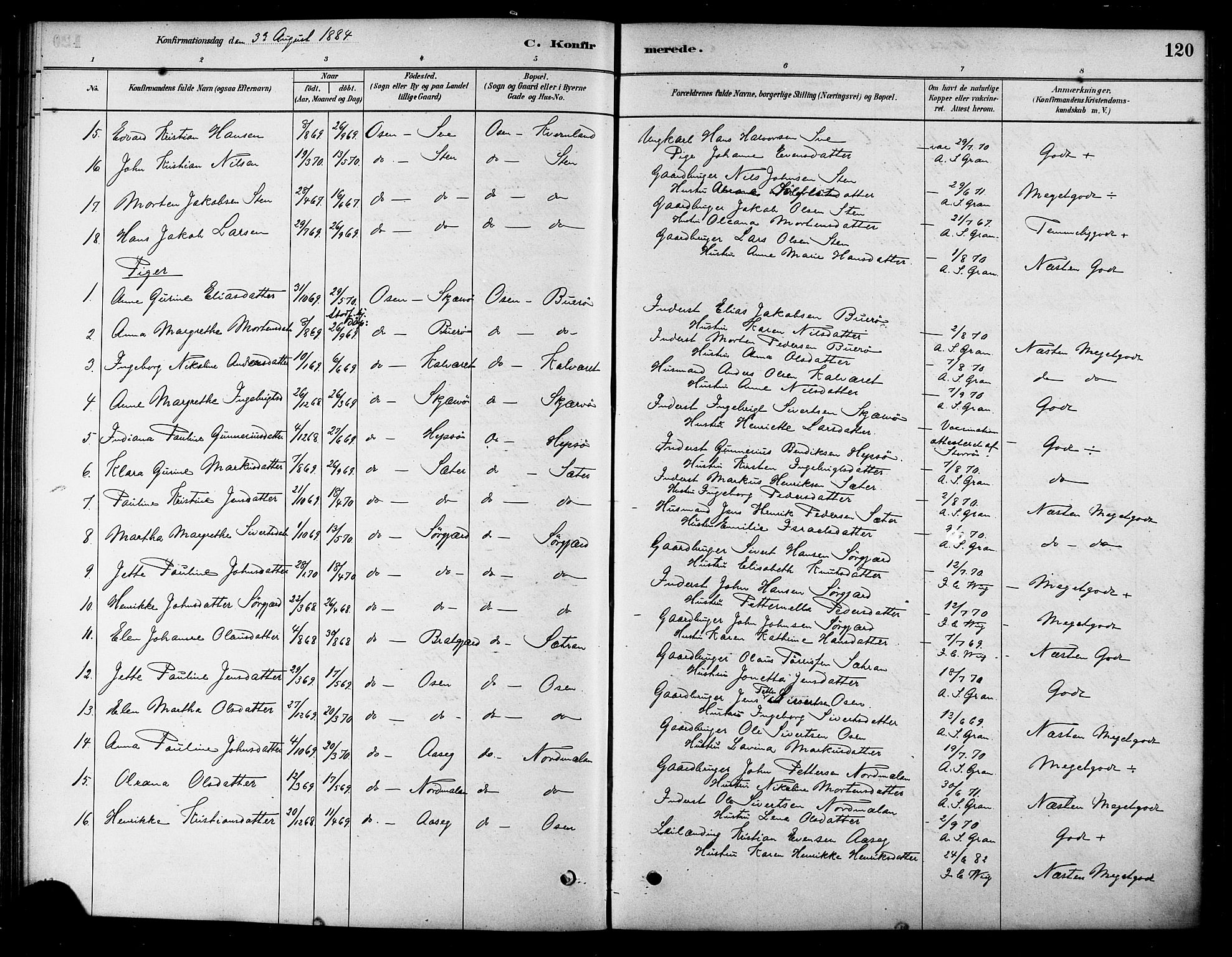 Ministerialprotokoller, klokkerbøker og fødselsregistre - Sør-Trøndelag, SAT/A-1456/658/L0722: Parish register (official) no. 658A01, 1879-1896, p. 120