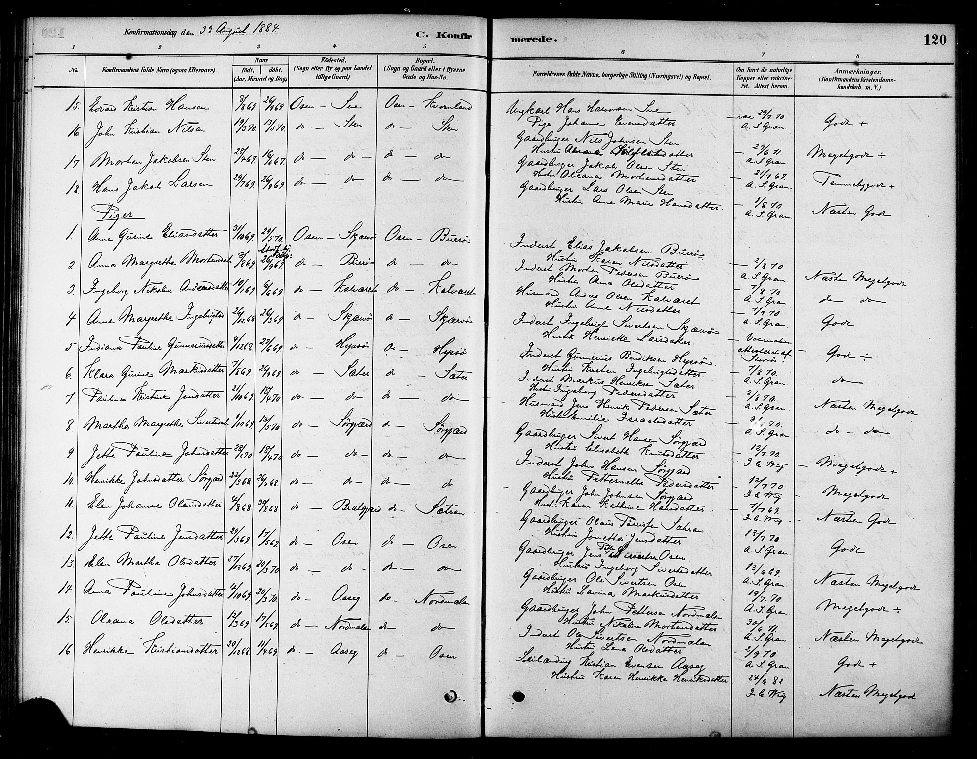 Ministerialprotokoller, klokkerbøker og fødselsregistre - Sør-Trøndelag, AV/SAT-A-1456/658/L0722: Parish register (official) no. 658A01, 1879-1896, p. 120