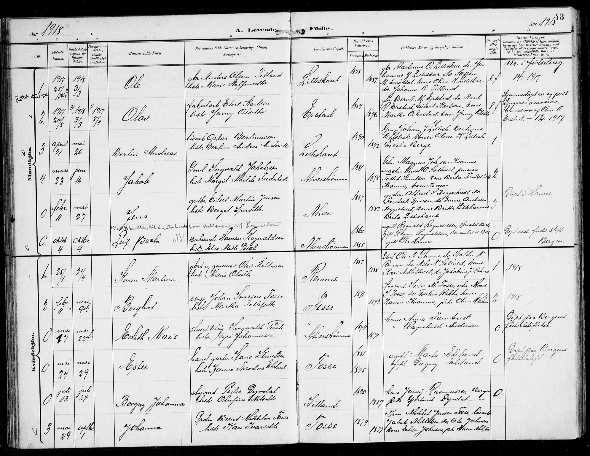 Alversund Sokneprestembete, SAB/A-73901/H/Ha/Haa/Haaa/L0003: Parish register (official) no. A 3, 1897-1926, p. 43