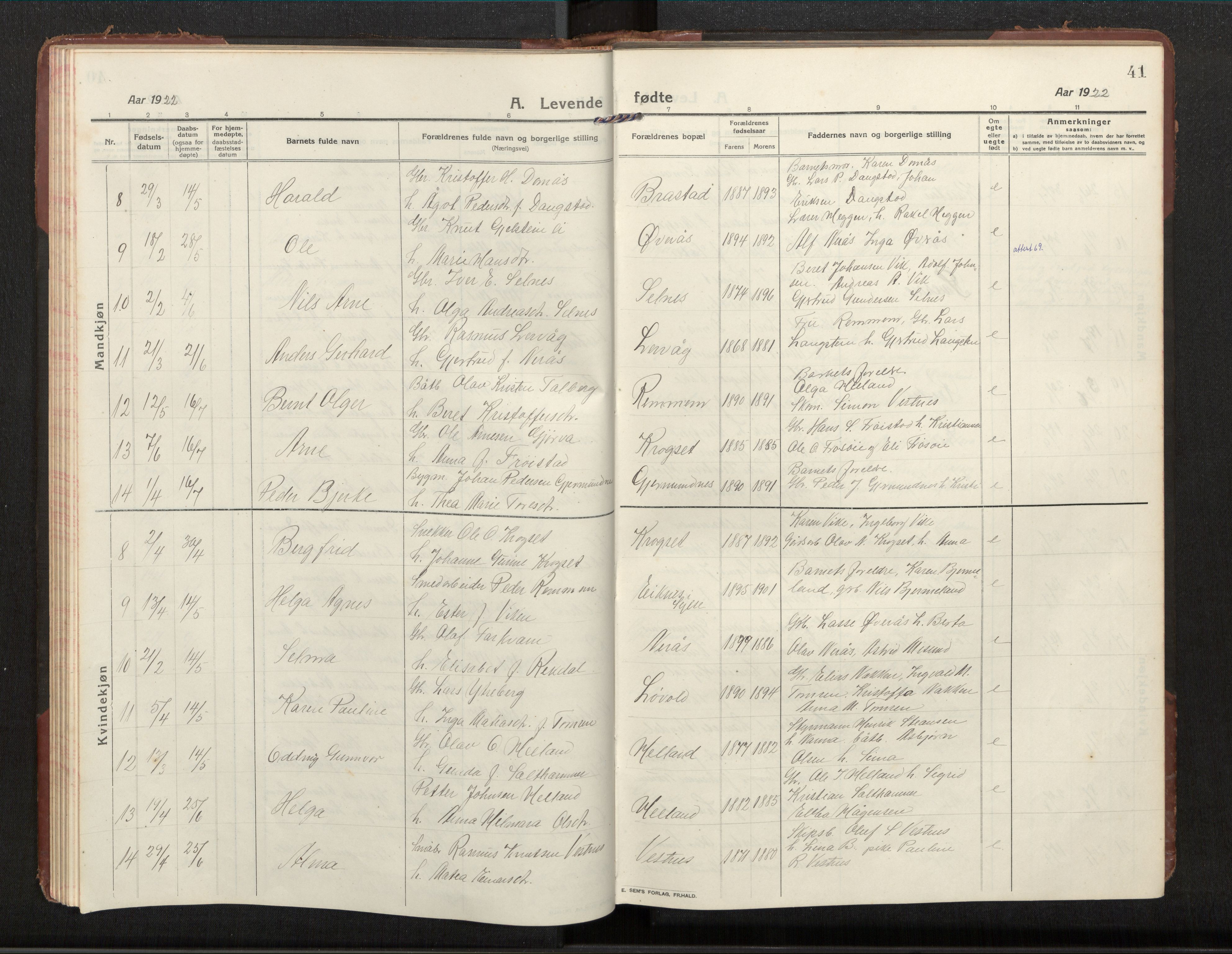 Ministerialprotokoller, klokkerbøker og fødselsregistre - Møre og Romsdal, AV/SAT-A-1454/539/L0536a: Parish register (copy) no. 539C03, 1912-1936, p. 41