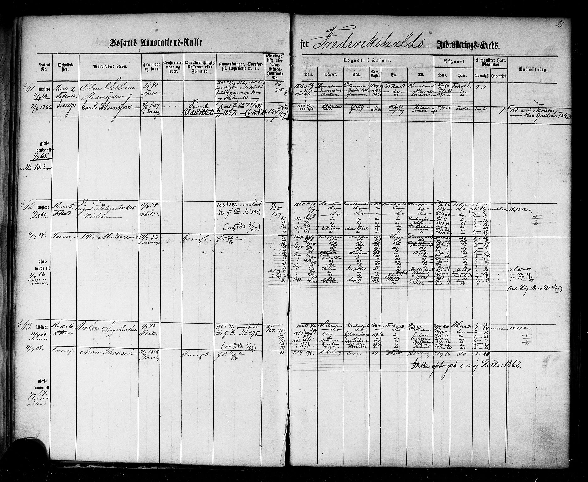 Halden mønstringskontor, AV/SAO-A-10569a/F/Fc/Fca/L0001: Annotasjonsrulle, 1860-1868, p. 23