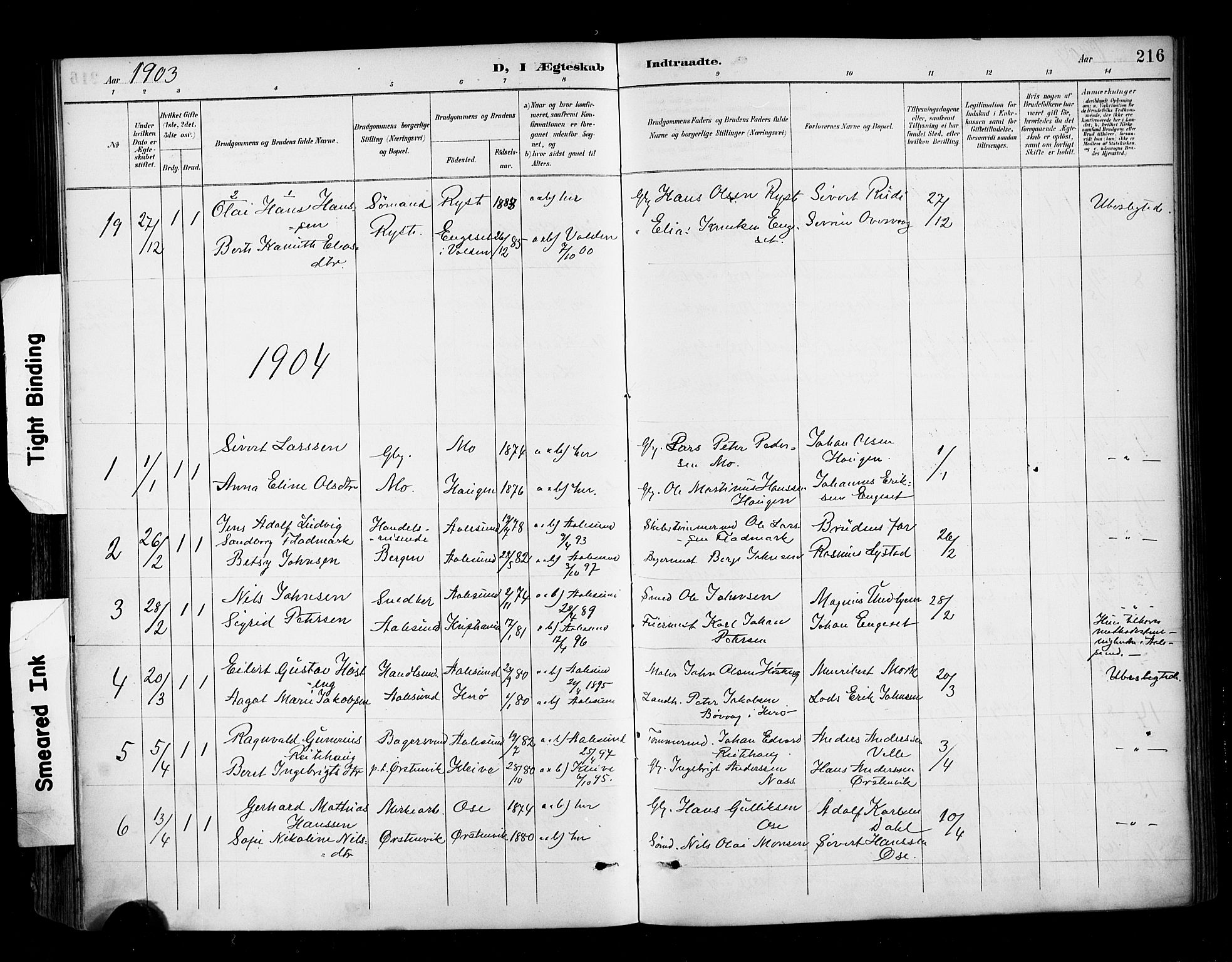 Ministerialprotokoller, klokkerbøker og fødselsregistre - Møre og Romsdal, AV/SAT-A-1454/513/L0177: Parish register (official) no. 513A04, 1890-1906, p. 216