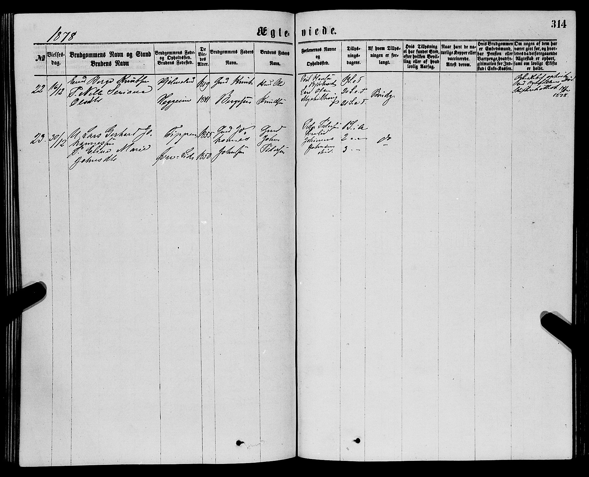 Eid sokneprestembete, AV/SAB-A-82301/H/Haa/Haaa/L0010: Parish register (official) no. A 10, 1867-1878, p. 314