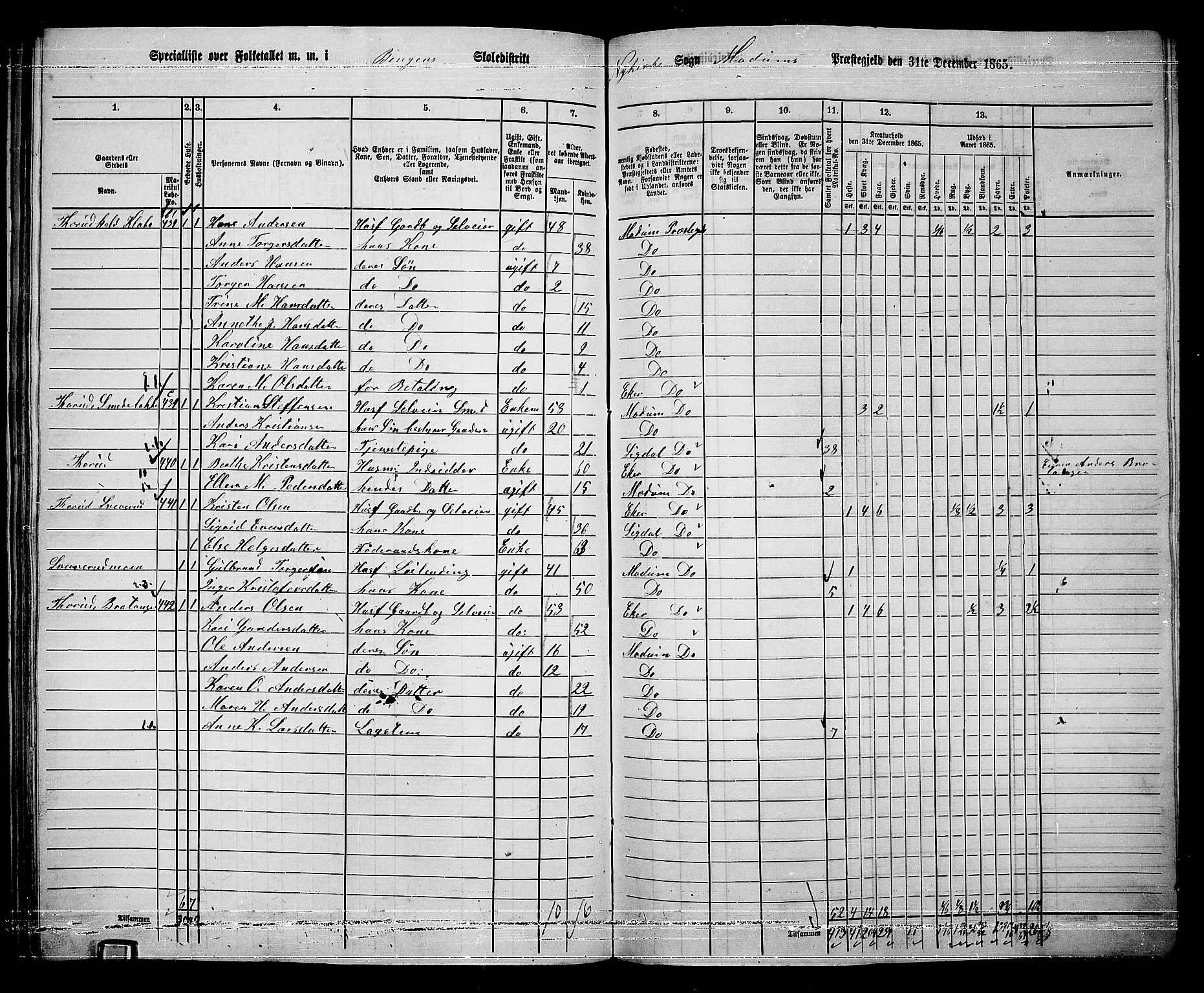 RA, 1865 census for Modum, 1865, p. 292