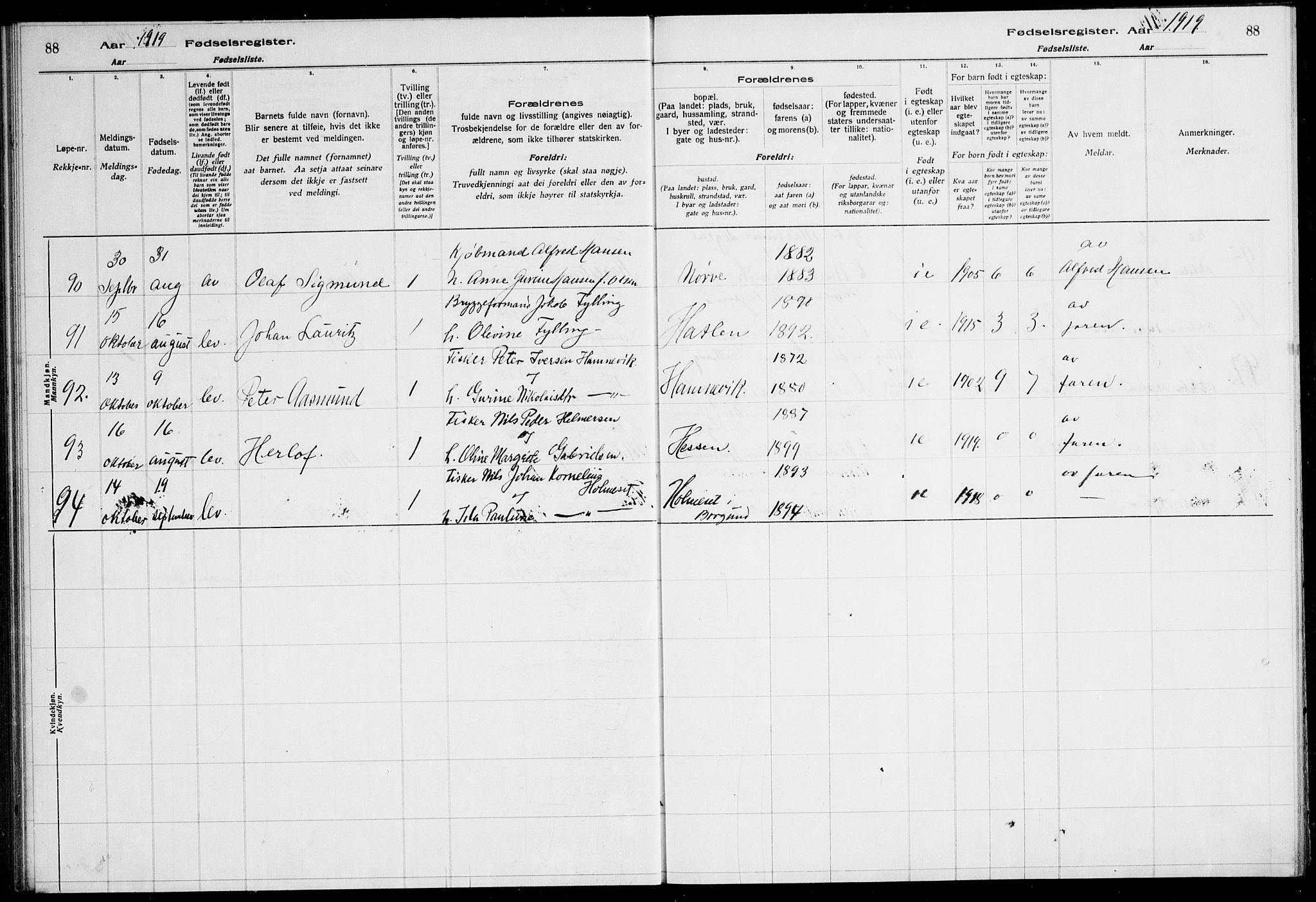 Ministerialprotokoller, klokkerbøker og fødselsregistre - Møre og Romsdal, AV/SAT-A-1454/528/L0442: Birth register no. 528.II.4.1, 1916-1924, p. 88