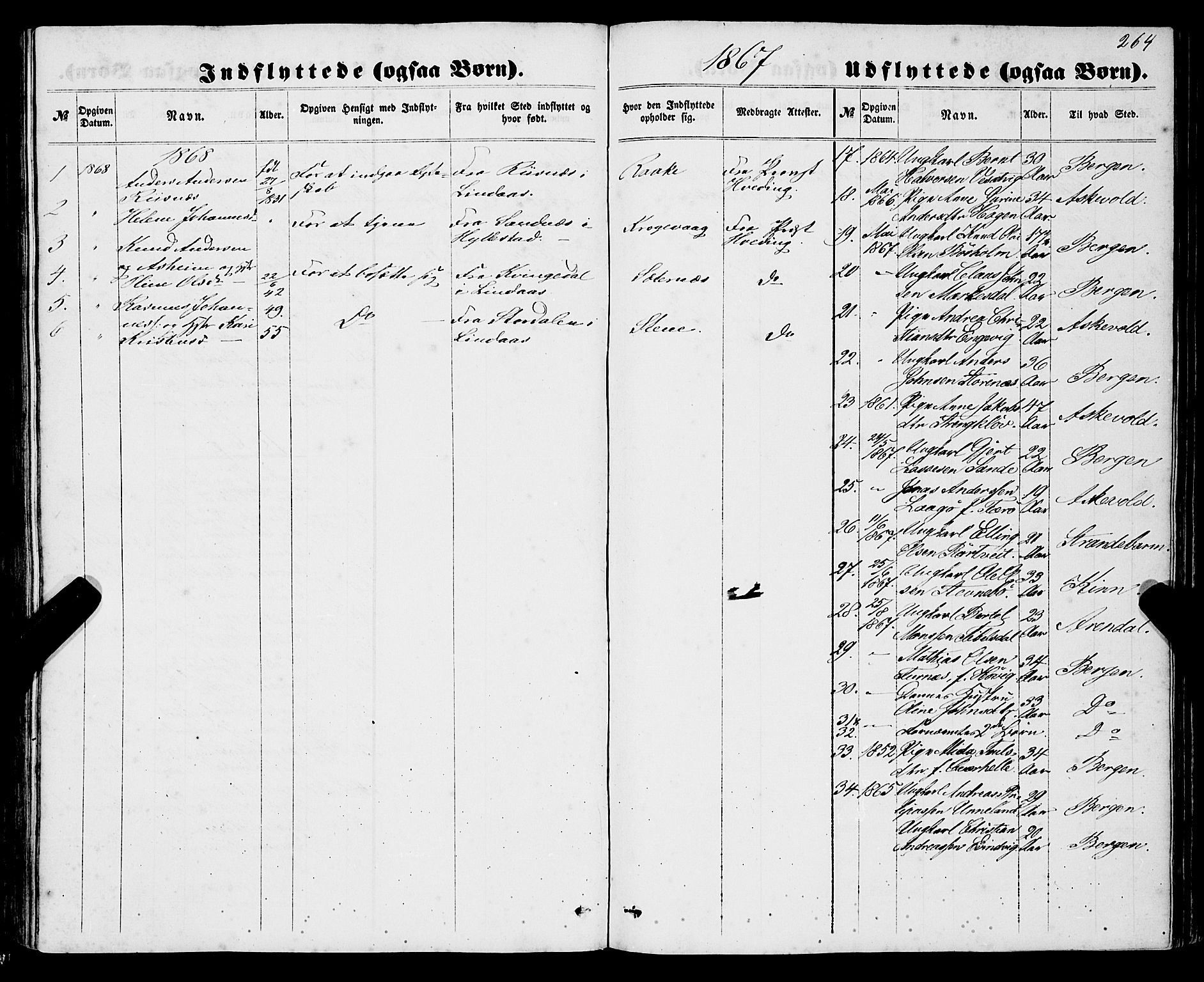 Gulen sokneprestembete, AV/SAB-A-80201/H/Haa/Haaa/L0022: Parish register (official) no. A 22, 1859-1869, p. 264