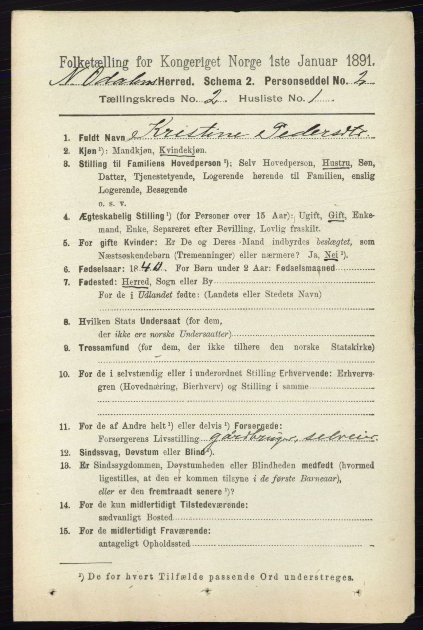 RA, 1891 census for 0418 Nord-Odal, 1891, p. 433