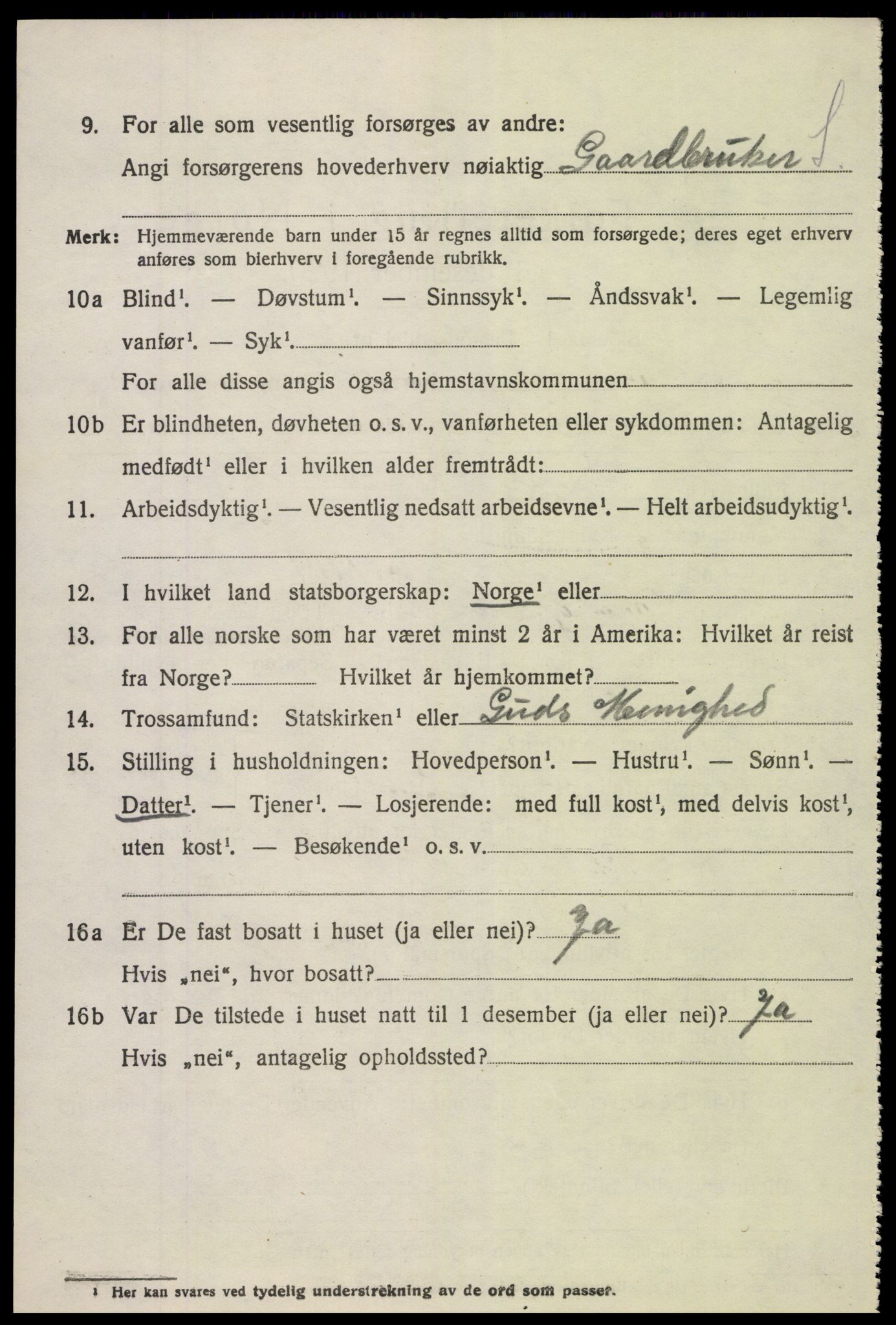 SAK, 1920 census for Vegårshei, 1920, p. 1907