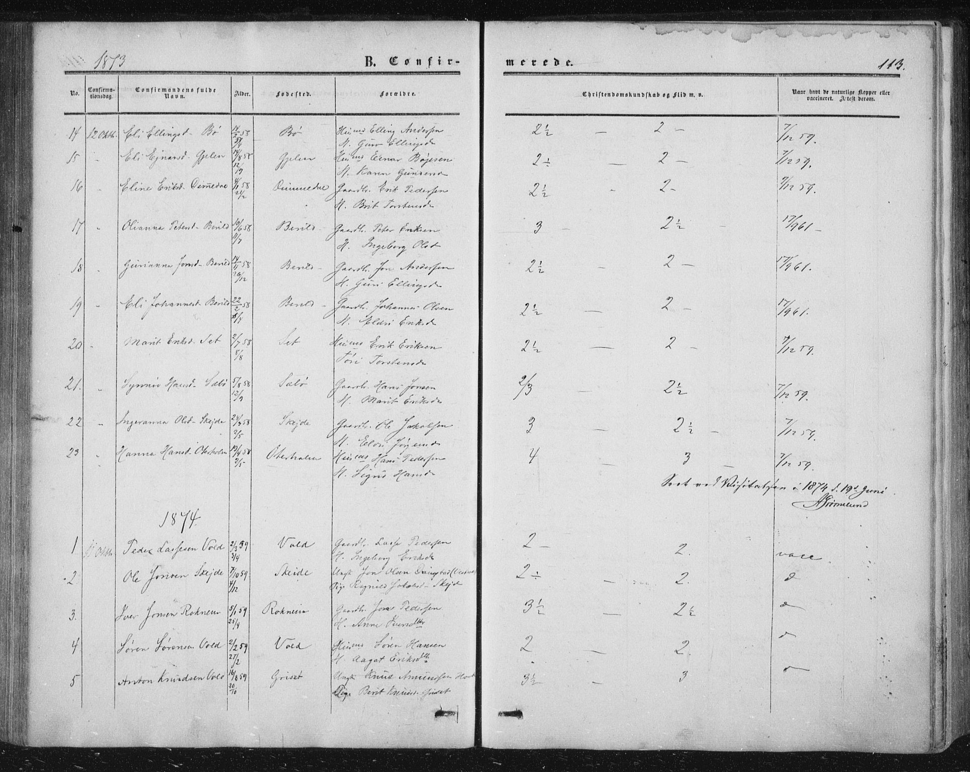 Ministerialprotokoller, klokkerbøker og fødselsregistre - Møre og Romsdal, AV/SAT-A-1454/543/L0562: Parish register (official) no. 543A02, 1854-1884, p. 113