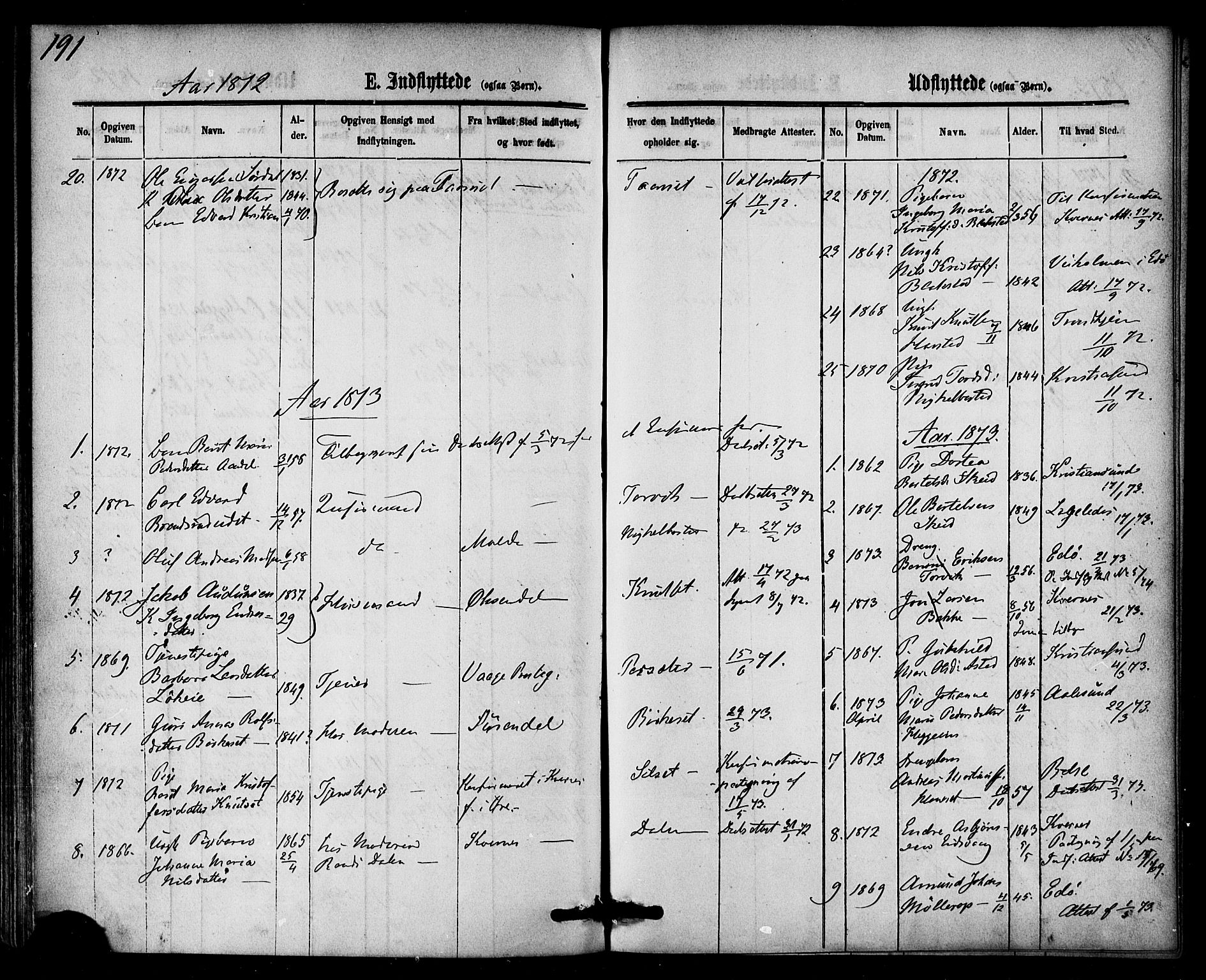 Ministerialprotokoller, klokkerbøker og fødselsregistre - Møre og Romsdal, SAT/A-1454/584/L0966: Parish register (official) no. 584A06, 1869-1878, p. 191