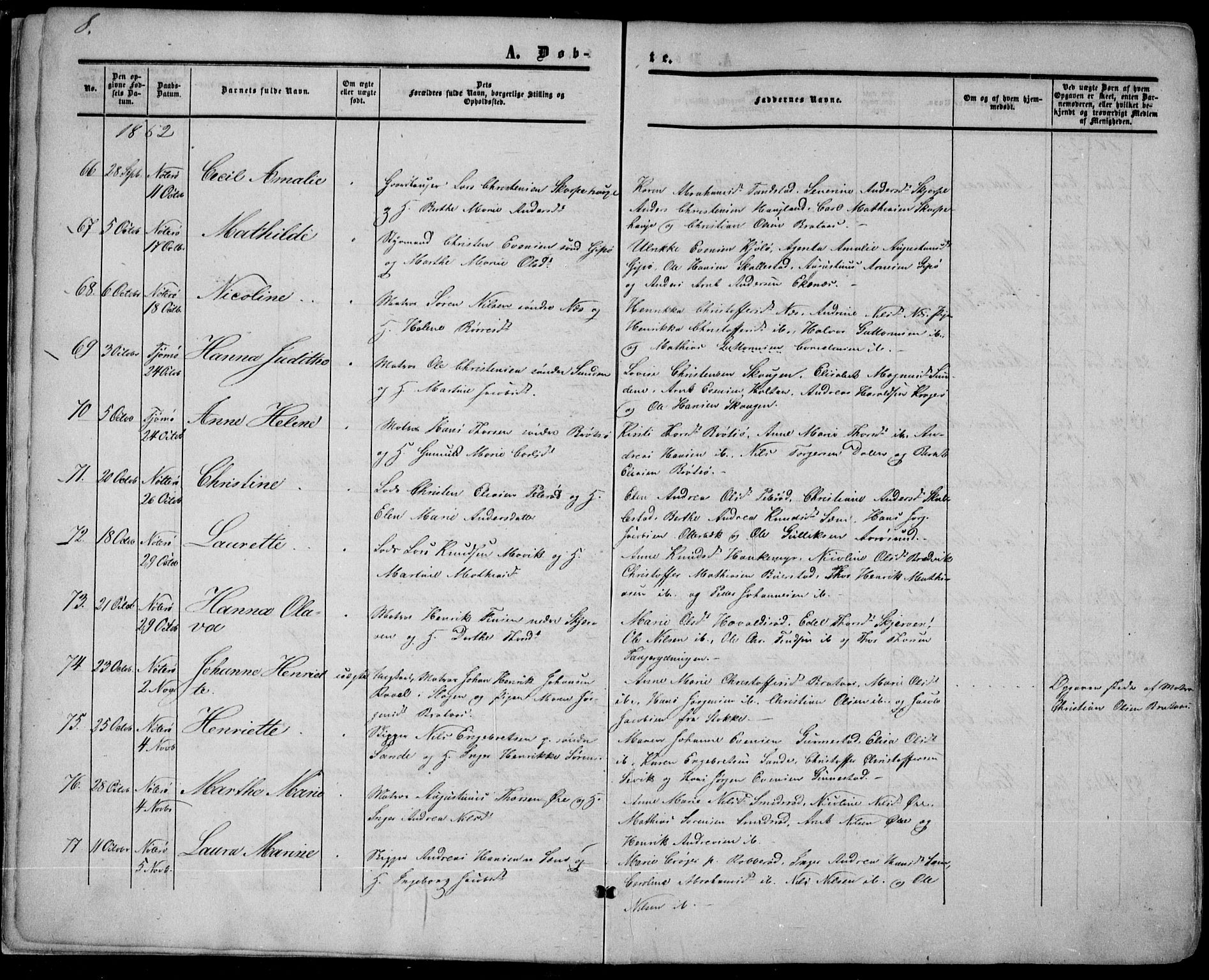 Nøtterøy kirkebøker, AV/SAKO-A-354/F/Fa/L0006: Parish register (official) no. I 6, 1852-1864, p. 8