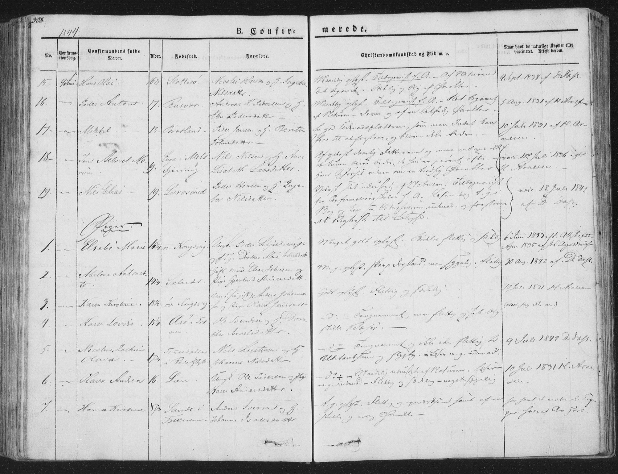 Ministerialprotokoller, klokkerbøker og fødselsregistre - Nordland, AV/SAT-A-1459/839/L0565: Parish register (official) no. 839A02, 1825-1862, p. 308