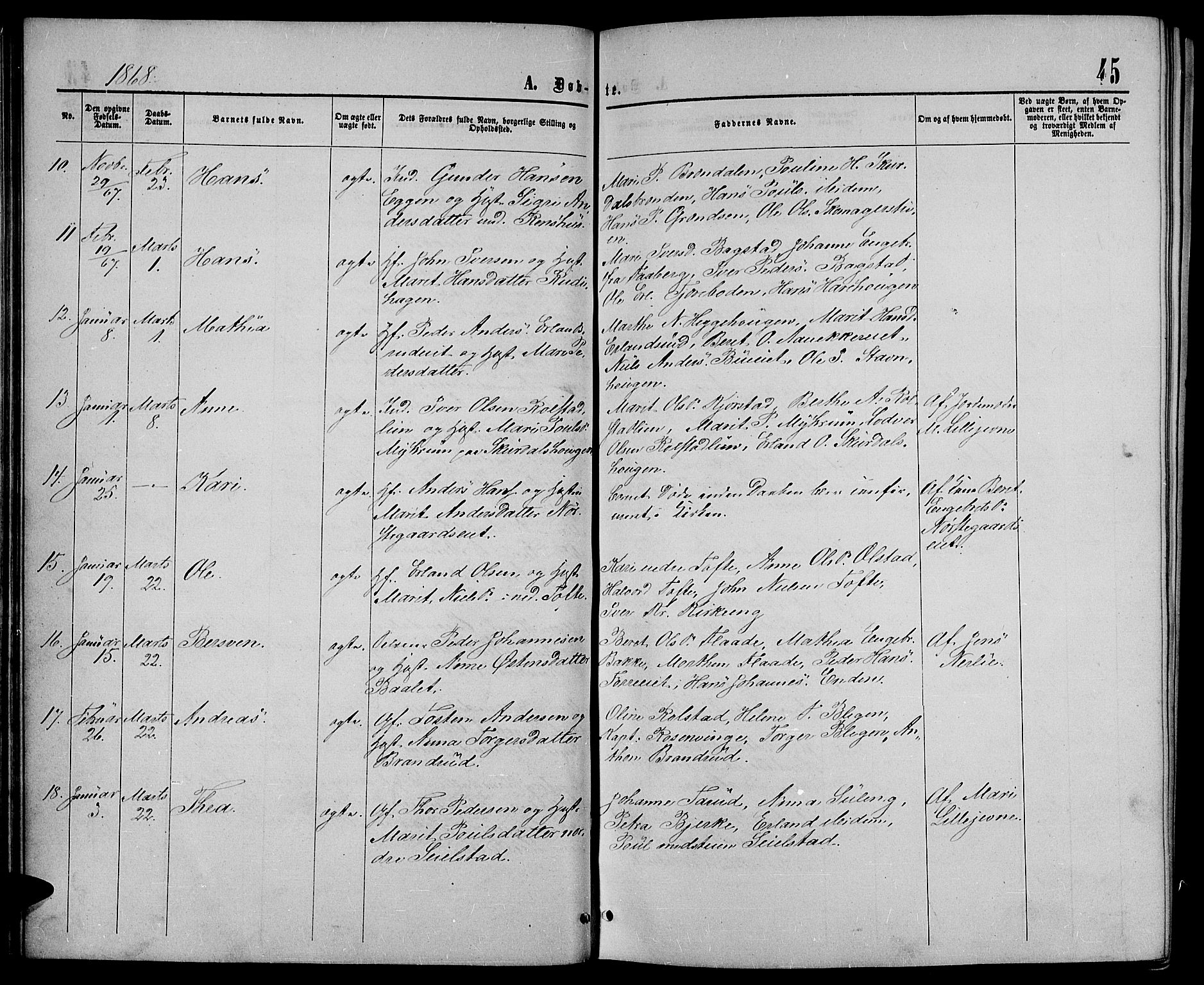 Sør-Fron prestekontor, AV/SAH-PREST-010/H/Ha/Hab/L0002: Parish register (copy) no. 2, 1864-1883, p. 45