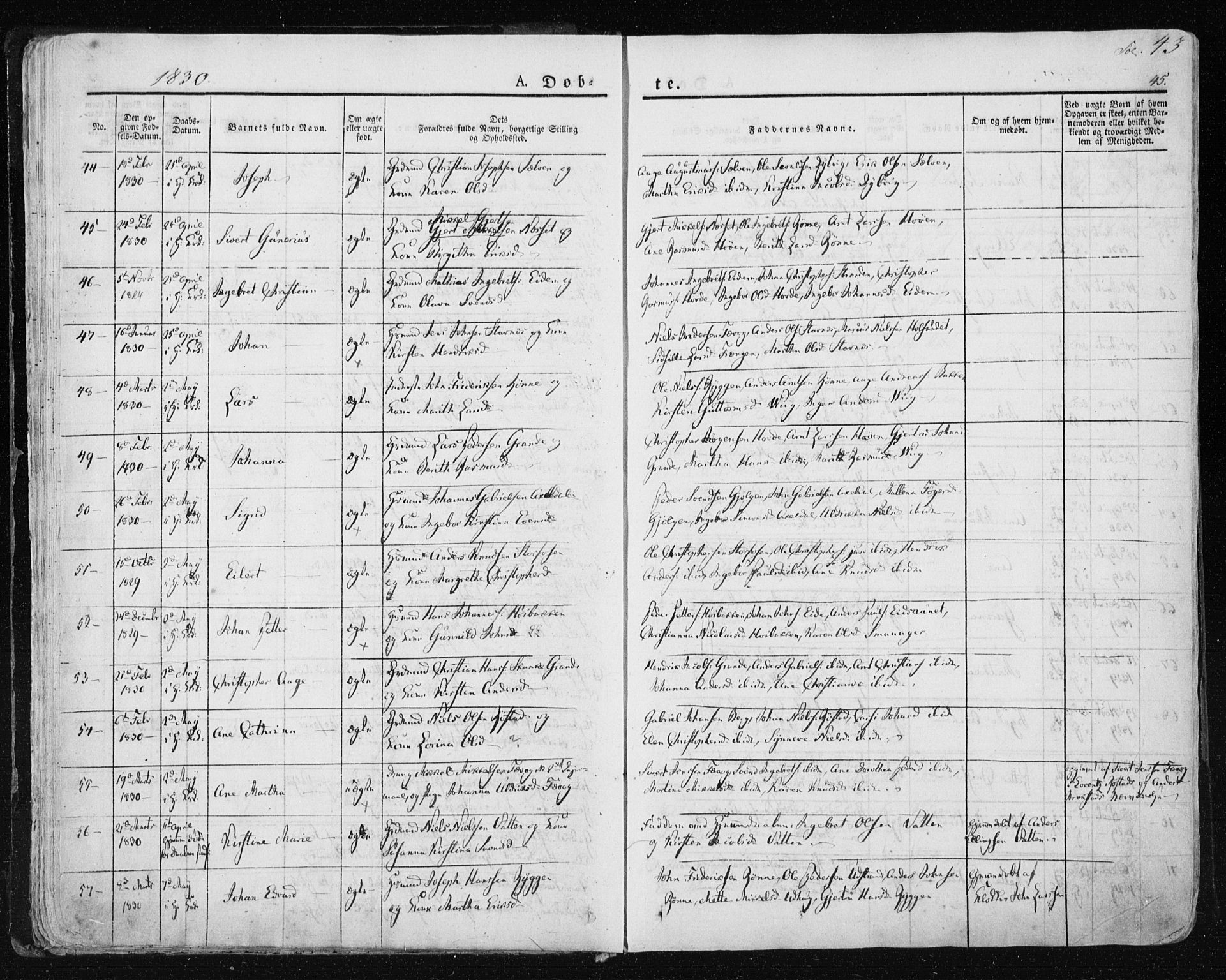 Ministerialprotokoller, klokkerbøker og fødselsregistre - Sør-Trøndelag, SAT/A-1456/659/L0735: Parish register (official) no. 659A05, 1826-1841, p. 43