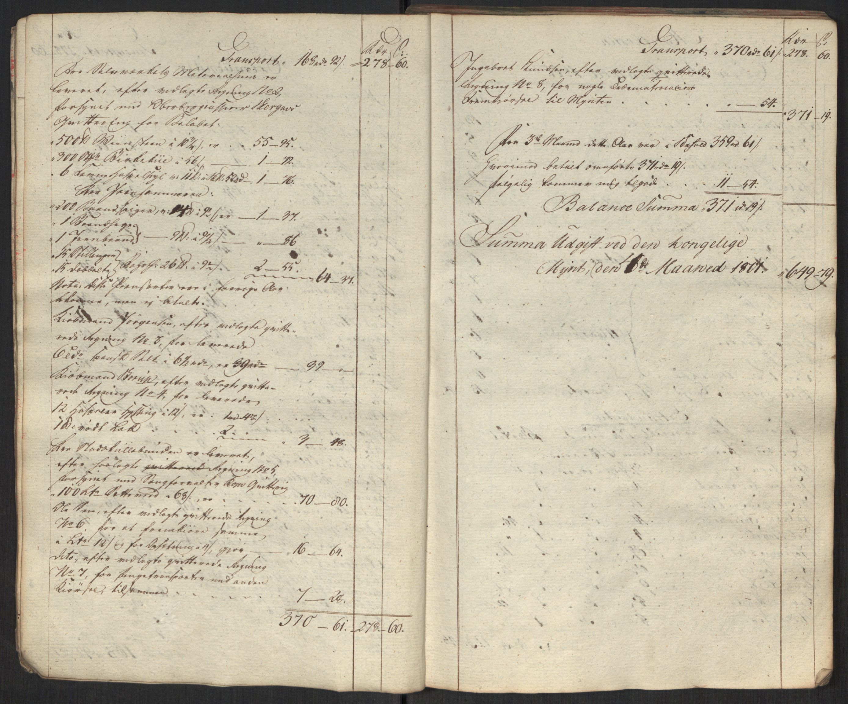 Rentekammeret inntil 1814, Realistisk ordnet avdeling, AV/RA-EA-4070/Oa/L0010: [Y8]: Regninger for Kongsbergs mynt., 1760-1805, p. 607