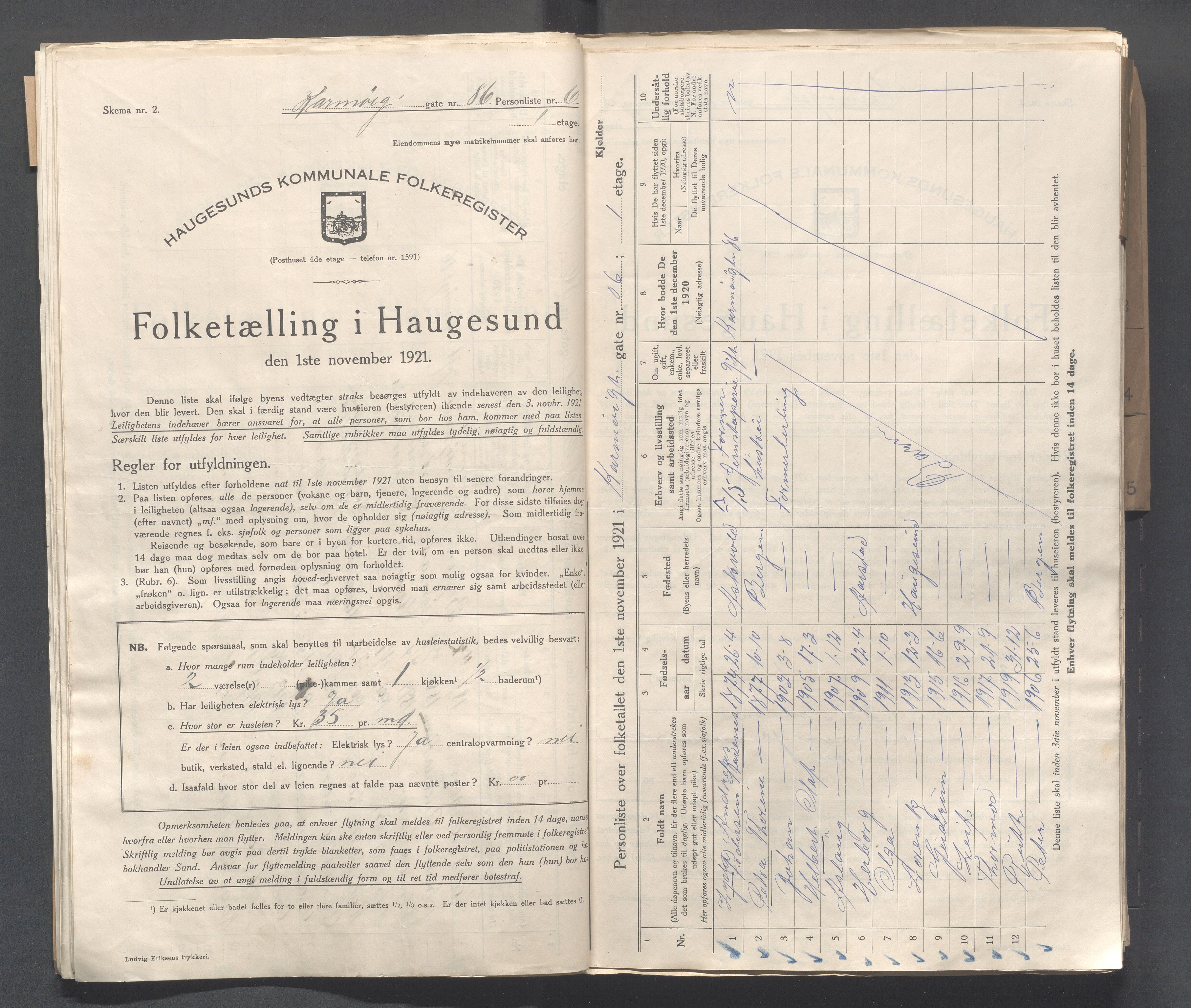 IKAR, Local census 1.11.1921 for Haugesund, 1921, p. 2650