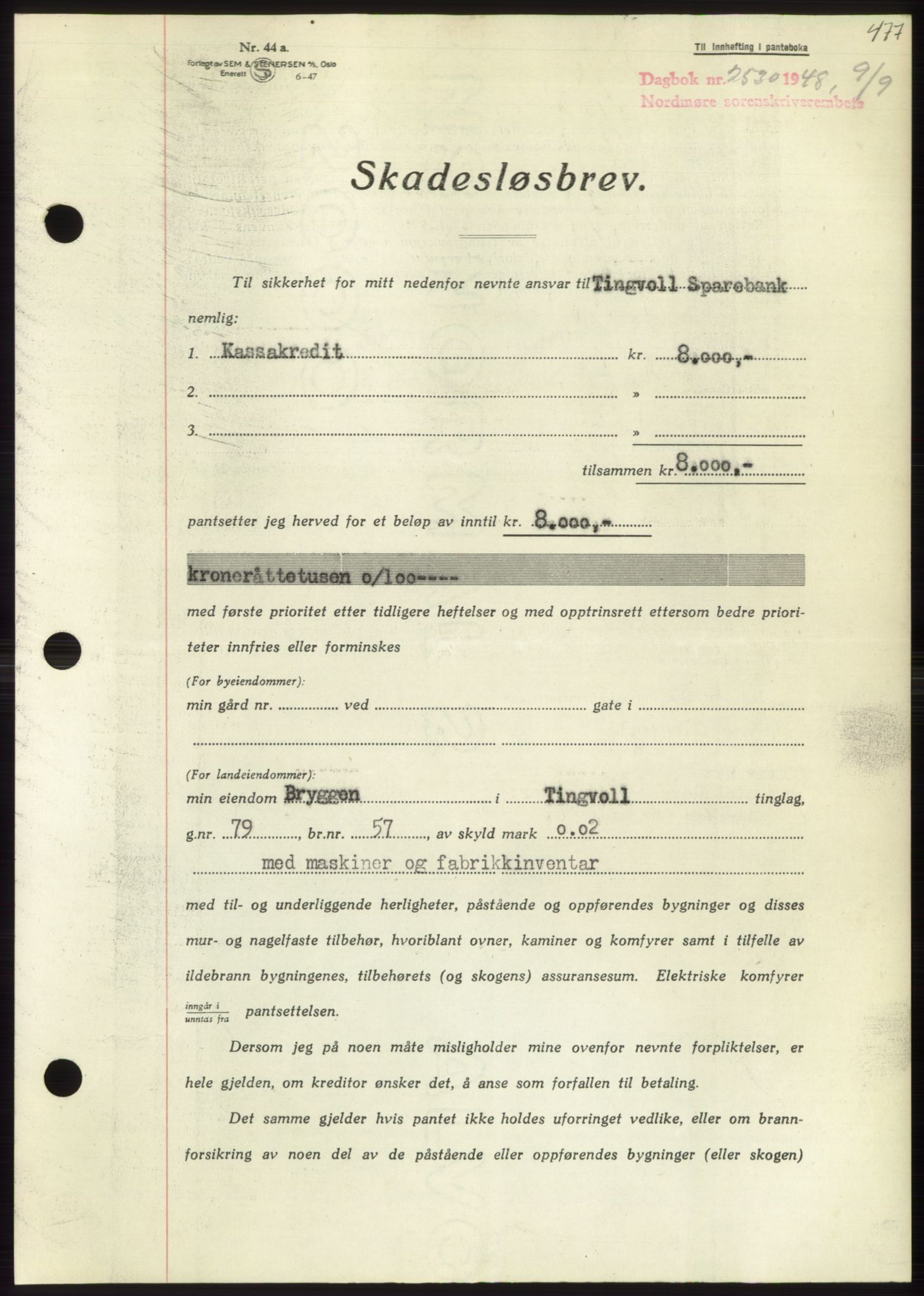 Nordmøre sorenskriveri, AV/SAT-A-4132/1/2/2Ca: Mortgage book no. B99, 1948-1948, Diary no: : 2530/1948