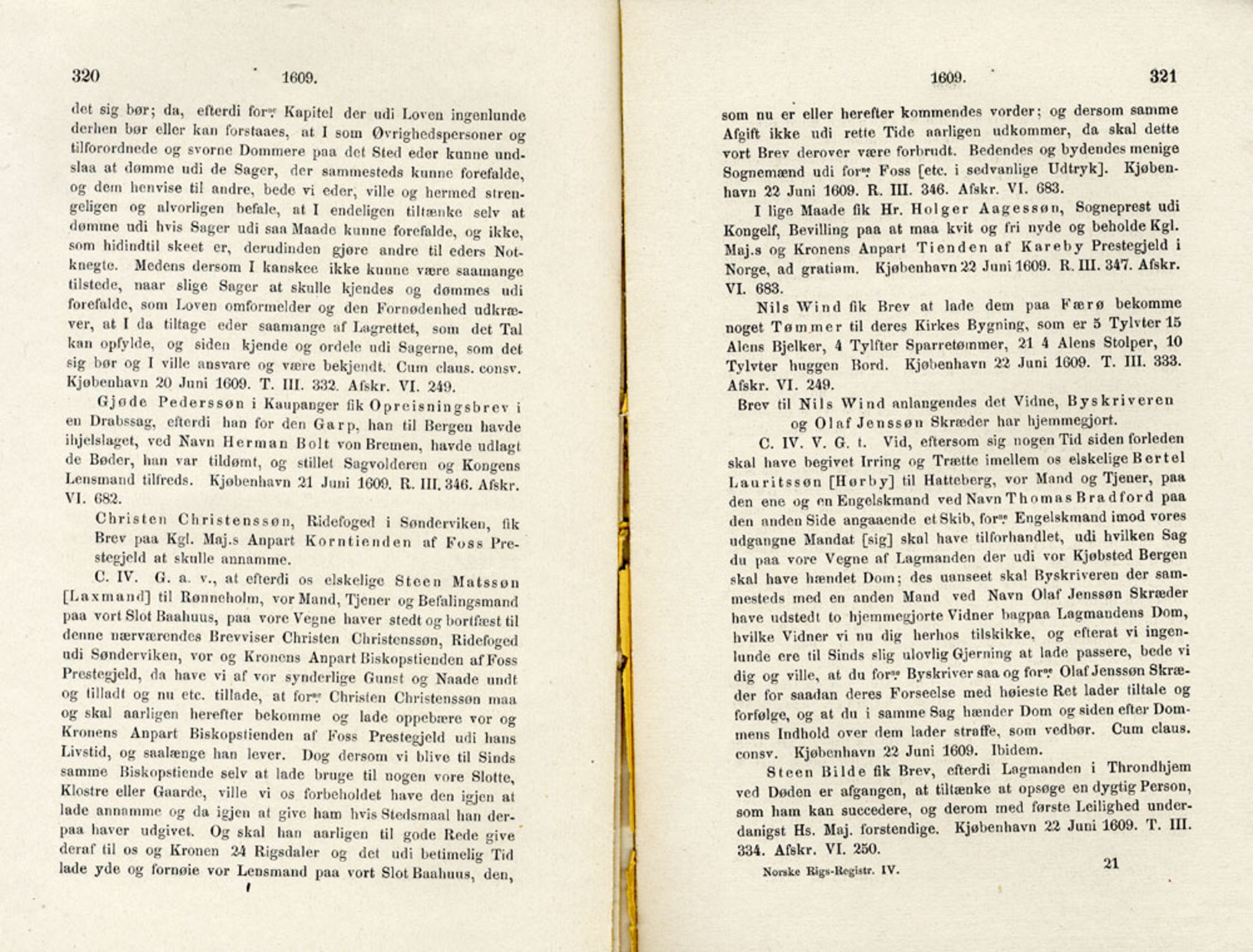 Publikasjoner utgitt av Det Norske Historiske Kildeskriftfond, PUBL/-/-/-: Norske Rigs-Registranter, bind 4, 1603-1618, p. 320-321