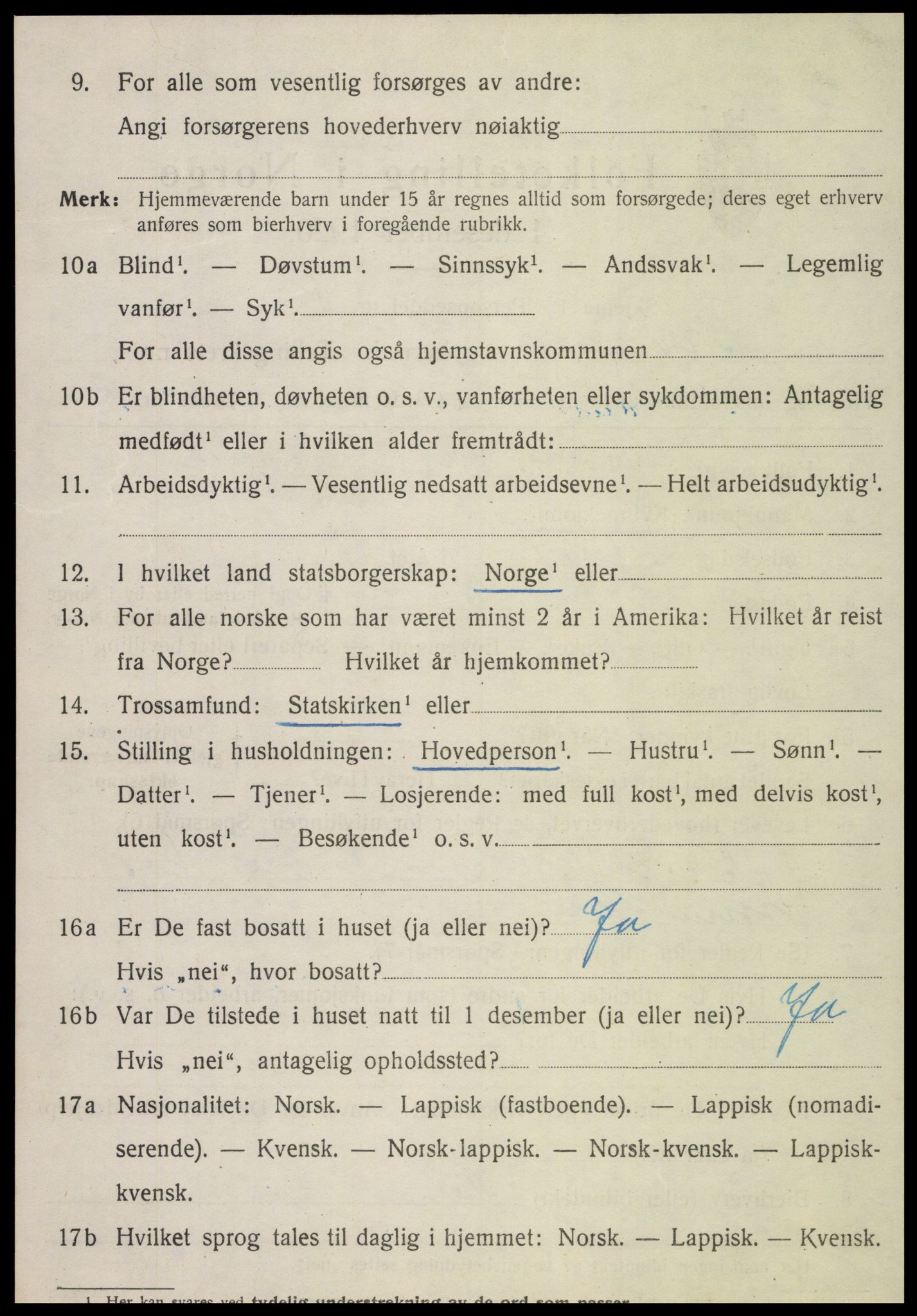 SAT, 1920 census for Kvam, 1920, p. 2324