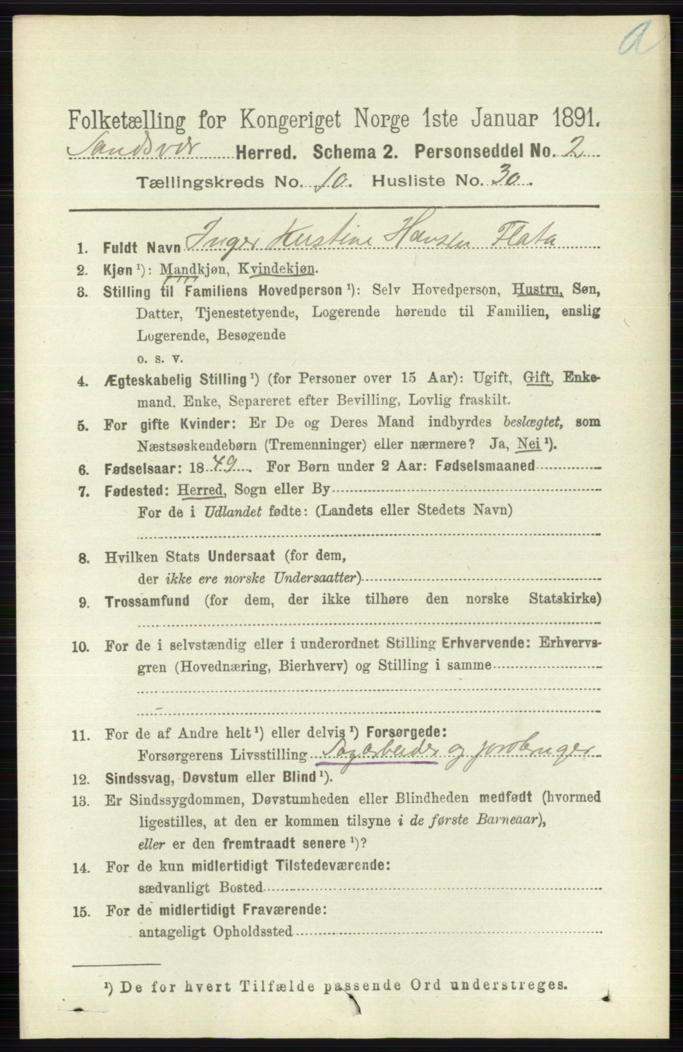 RA, 1891 census for 0629 Sandsvær, 1891, p. 5093