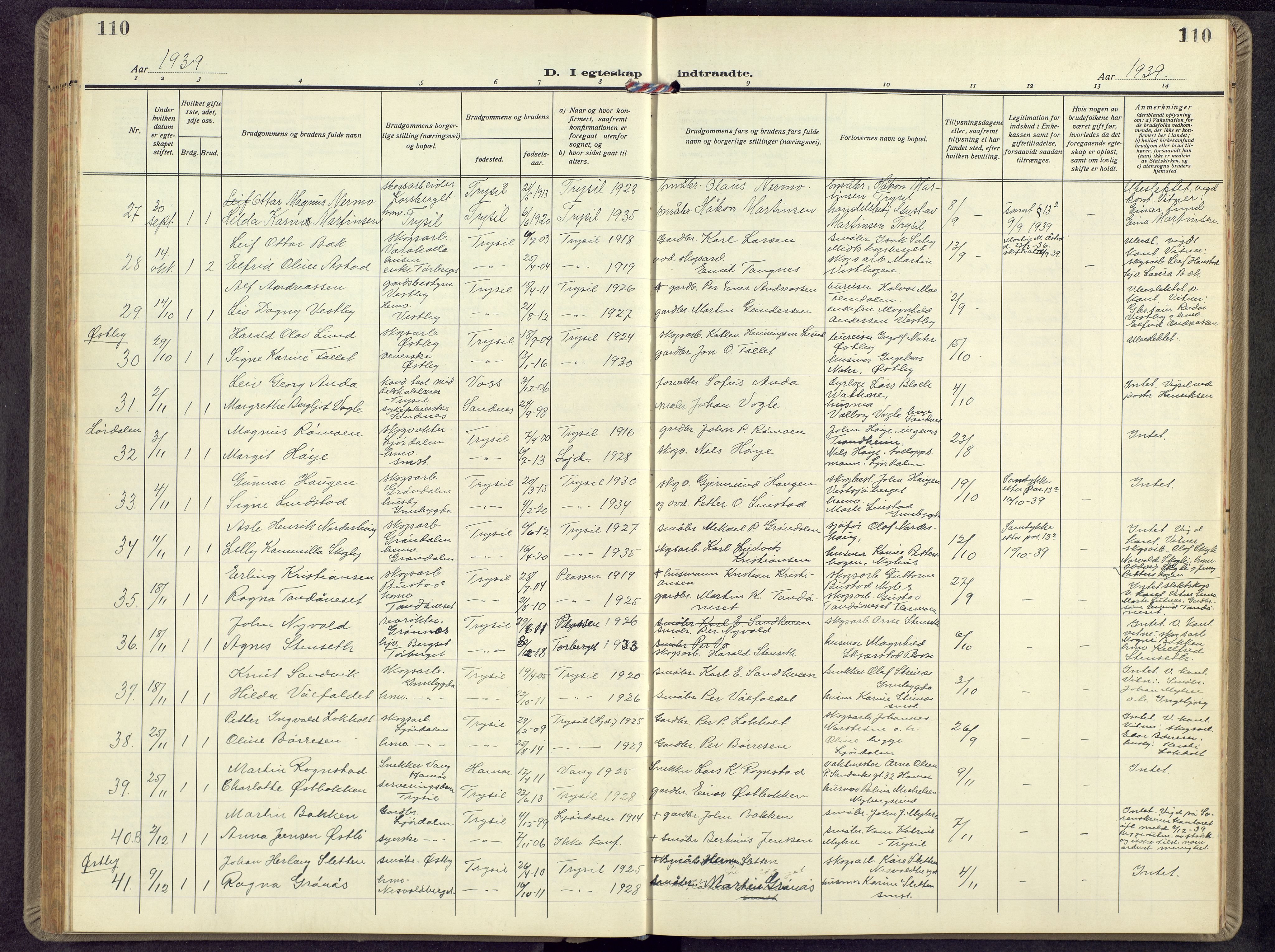 Trysil prestekontor, AV/SAH-PREST-046/H/Ha/Hab/L0012: Parish register (copy) no. 12, 1938-1959, p. 110