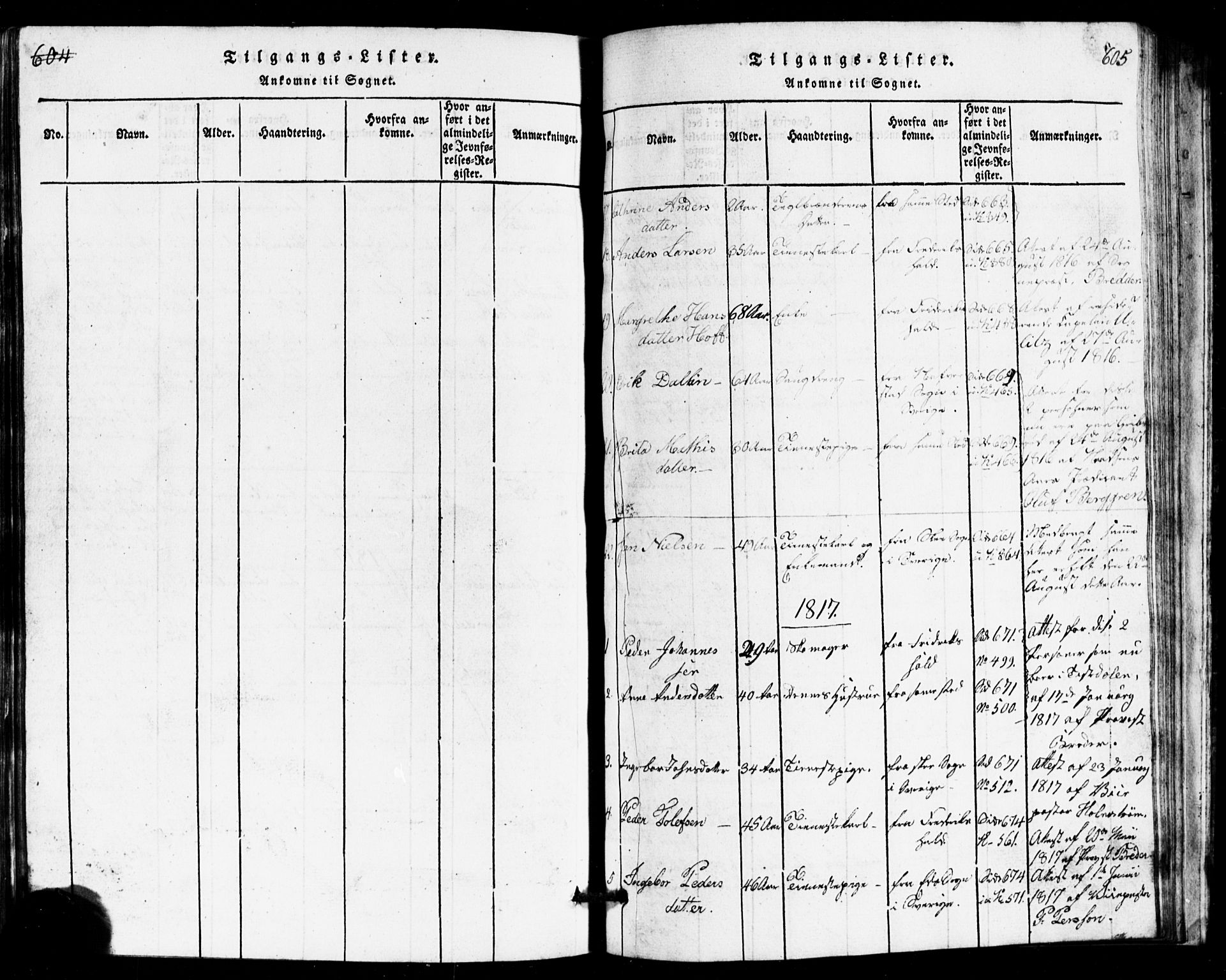 Idd prestekontor Kirkebøker, AV/SAO-A-10911/G/Ga/L0001: Parish register (copy) no. I 1, 1815-1826, p. 604-605