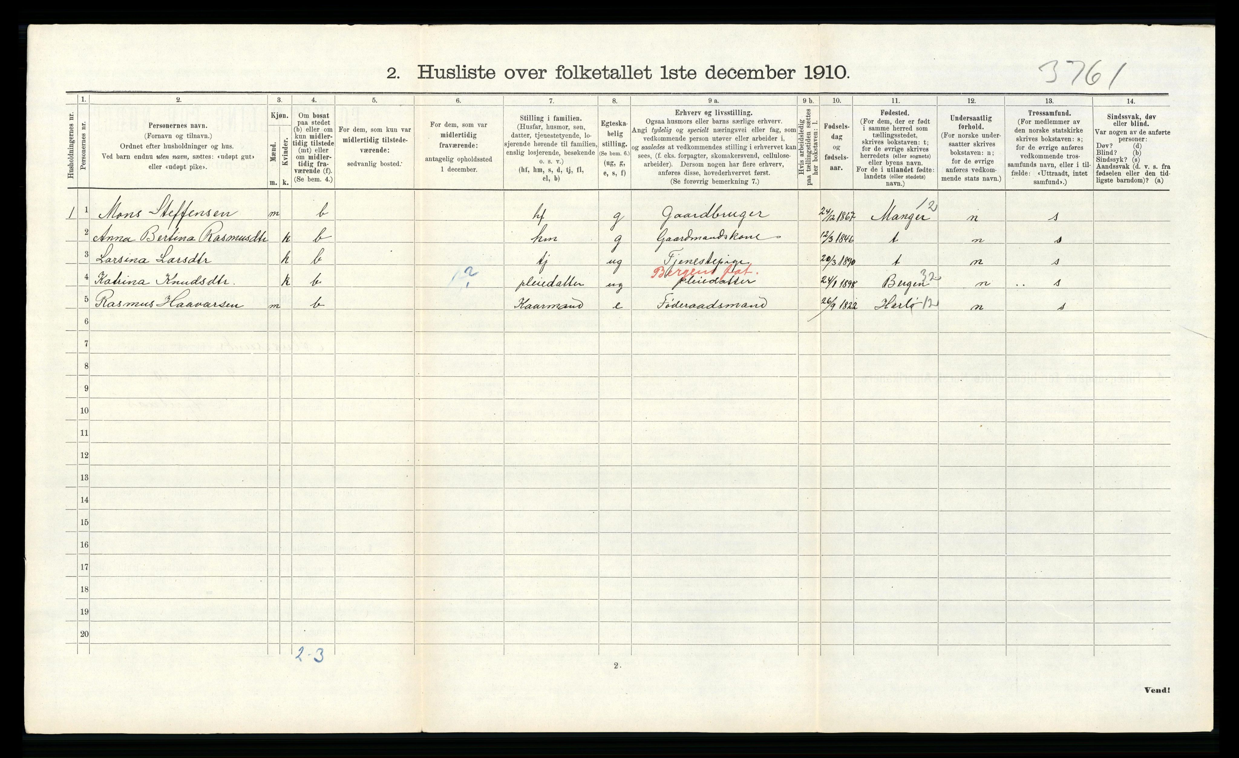 RA, 1910 census for Alversund, 1910, p. 199