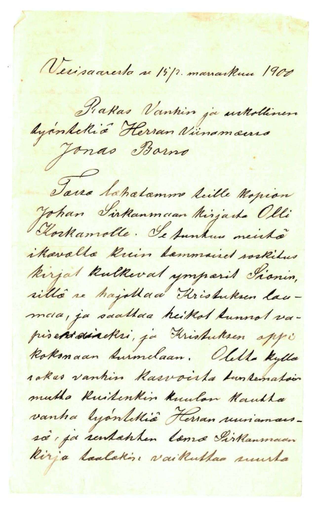 Elise Balos brevsamling, FMFB/A-1082/F/Fa/L0013: Brev til Jonas Burnu, avsender mangler, 1900