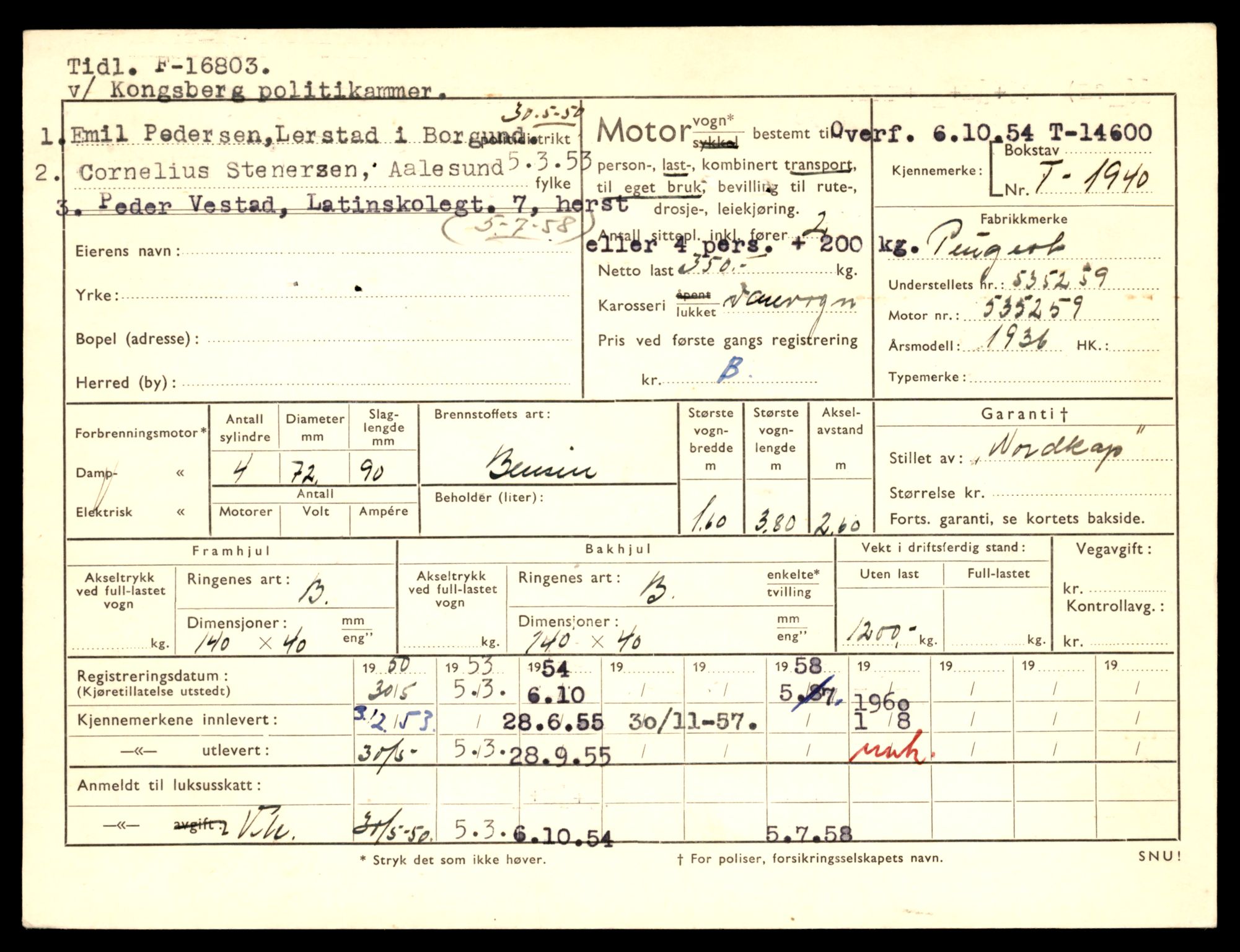 Møre og Romsdal vegkontor - Ålesund trafikkstasjon, AV/SAT-A-4099/F/Fe/L0047: Registreringskort for kjøretøy T 14580 - T 14720, 1927-1998, p. 591