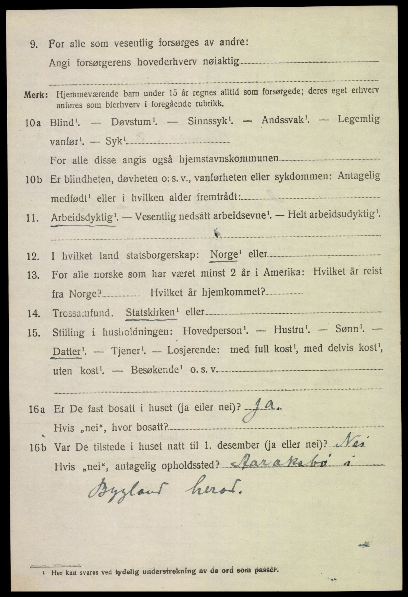 SAK, 1920 census for Bygland, 1920, p. 1844