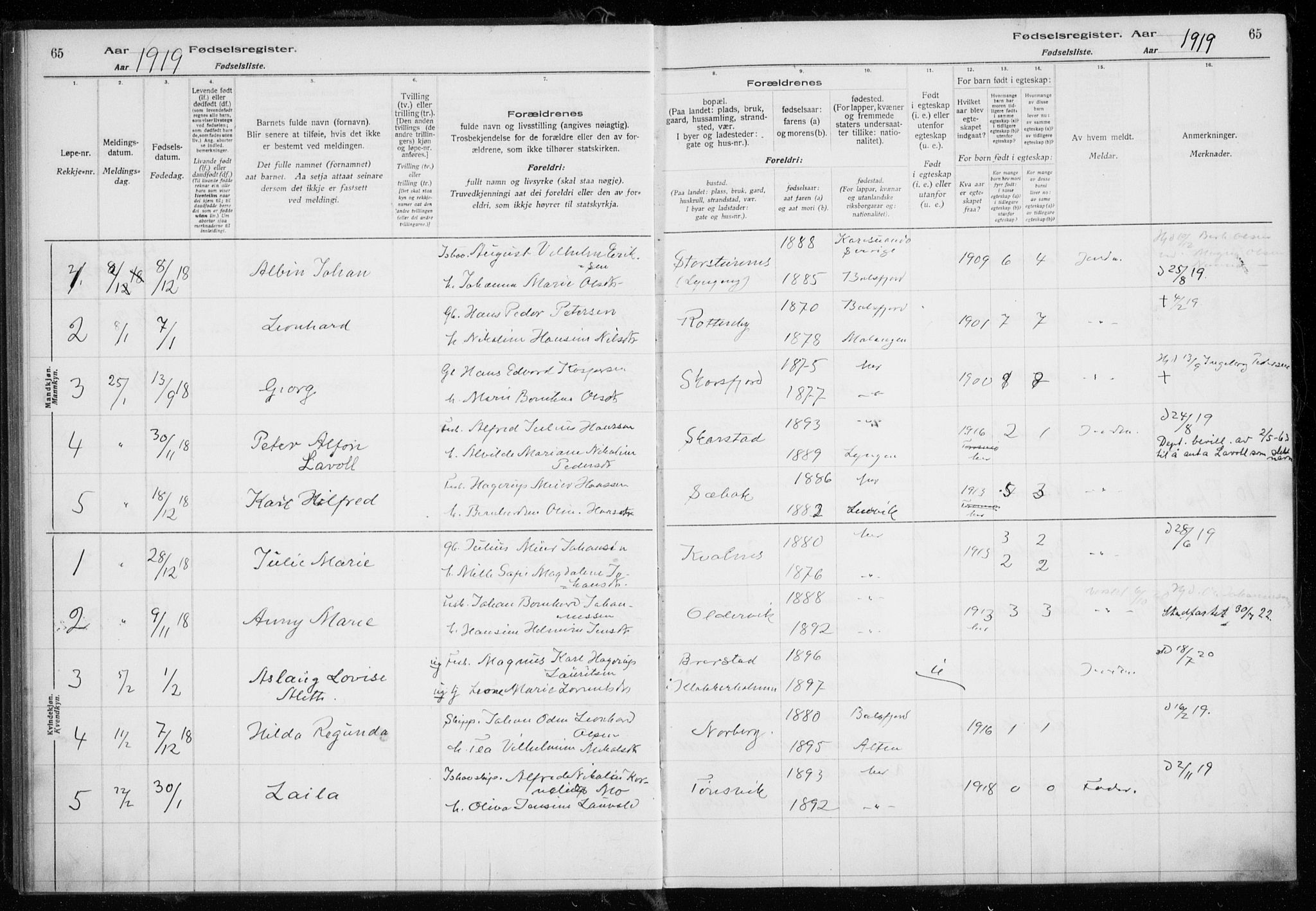 Tromsøysund sokneprestkontor, SATØ/S-1304/H/Ha/L0079: Birth register no. 79, 1916-1924, p. 65
