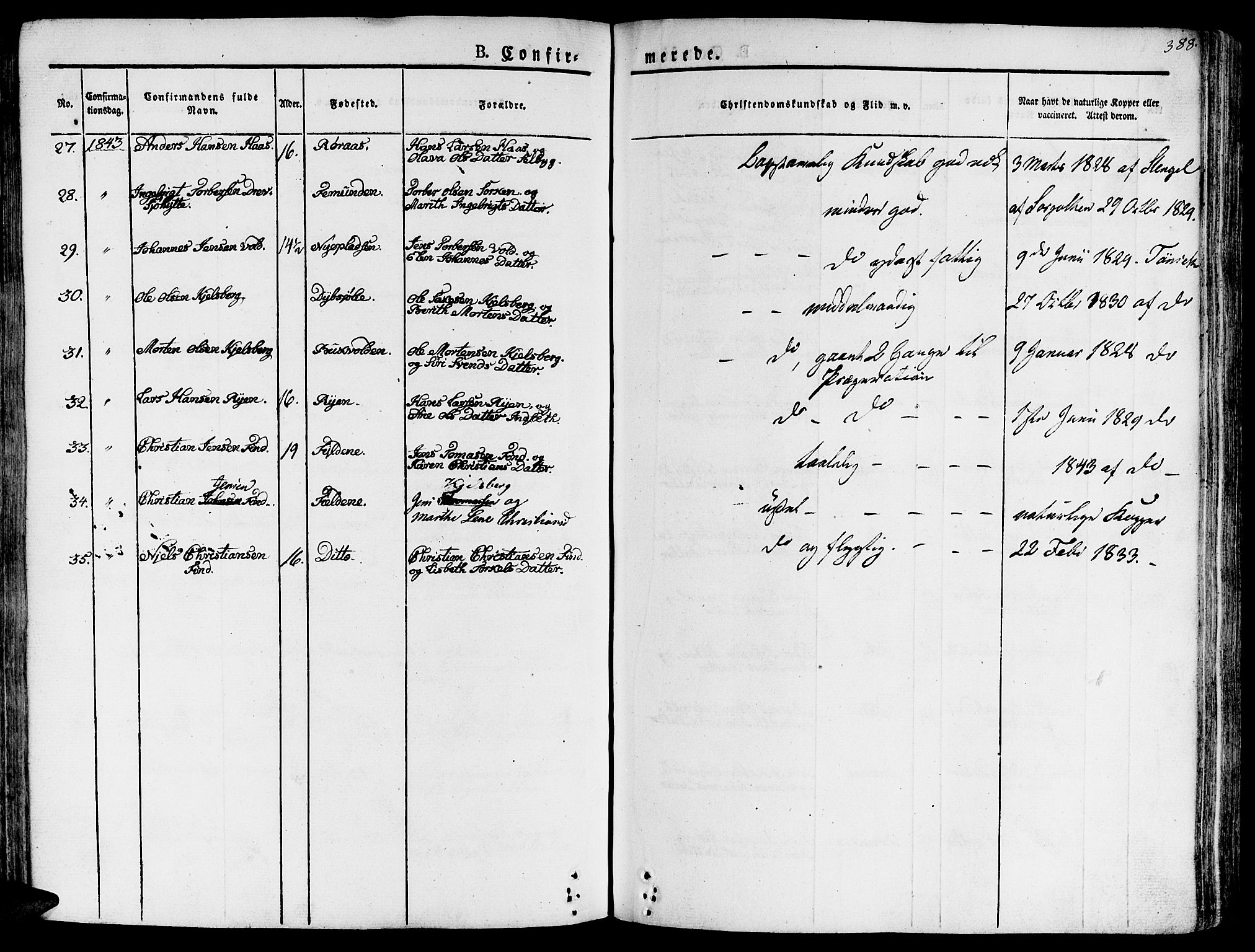 Ministerialprotokoller, klokkerbøker og fødselsregistre - Sør-Trøndelag, AV/SAT-A-1456/681/L0930: Parish register (official) no. 681A08, 1829-1844, p. 388