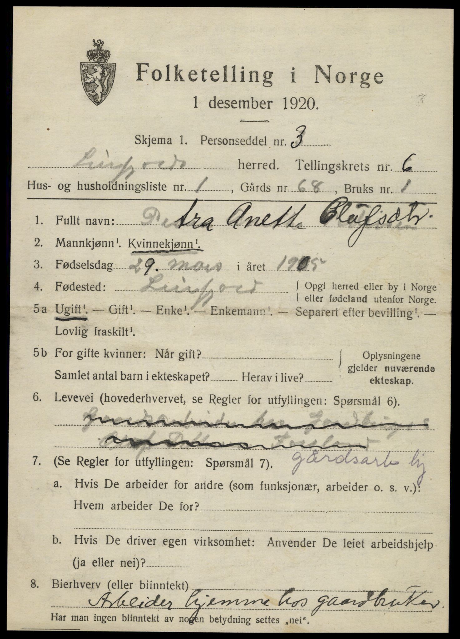 SAT, 1920 census for Leirfjord, 1920, p. 3817