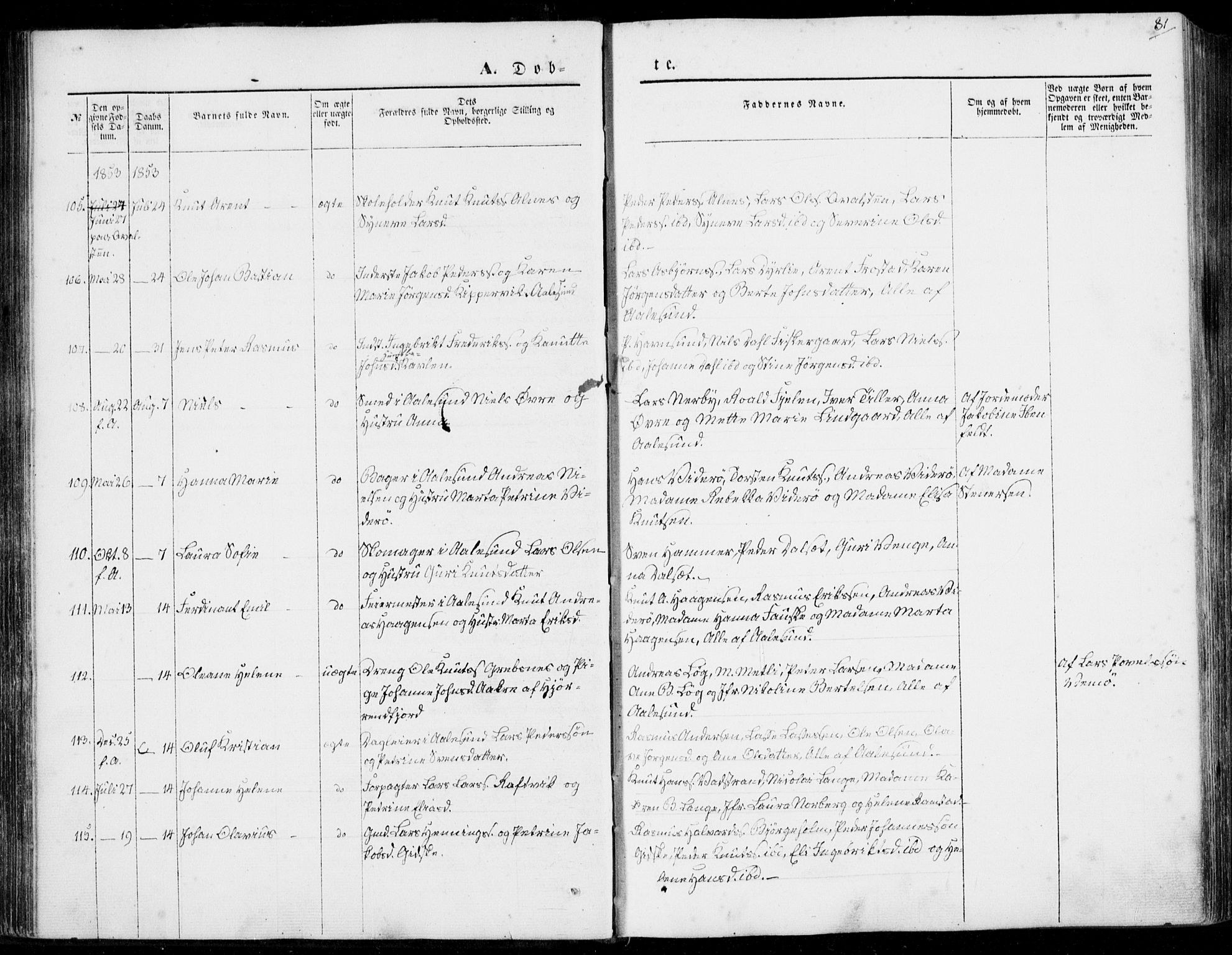 Ministerialprotokoller, klokkerbøker og fødselsregistre - Møre og Romsdal, AV/SAT-A-1454/528/L0397: Parish register (official) no. 528A08, 1848-1858, p. 81