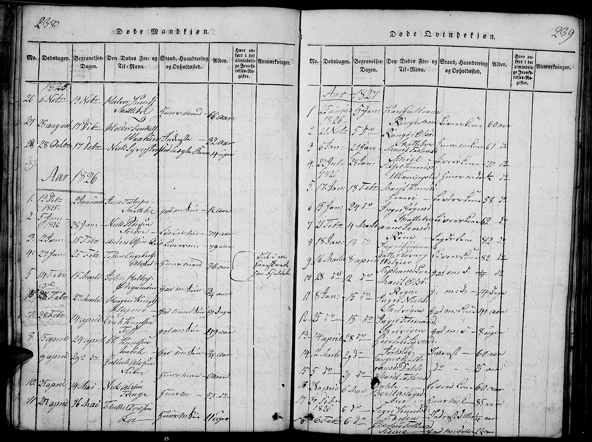 Slidre prestekontor, SAH/PREST-134/H/Ha/Haa/L0002: Parish register (official) no. 2, 1814-1830, p. 238-239