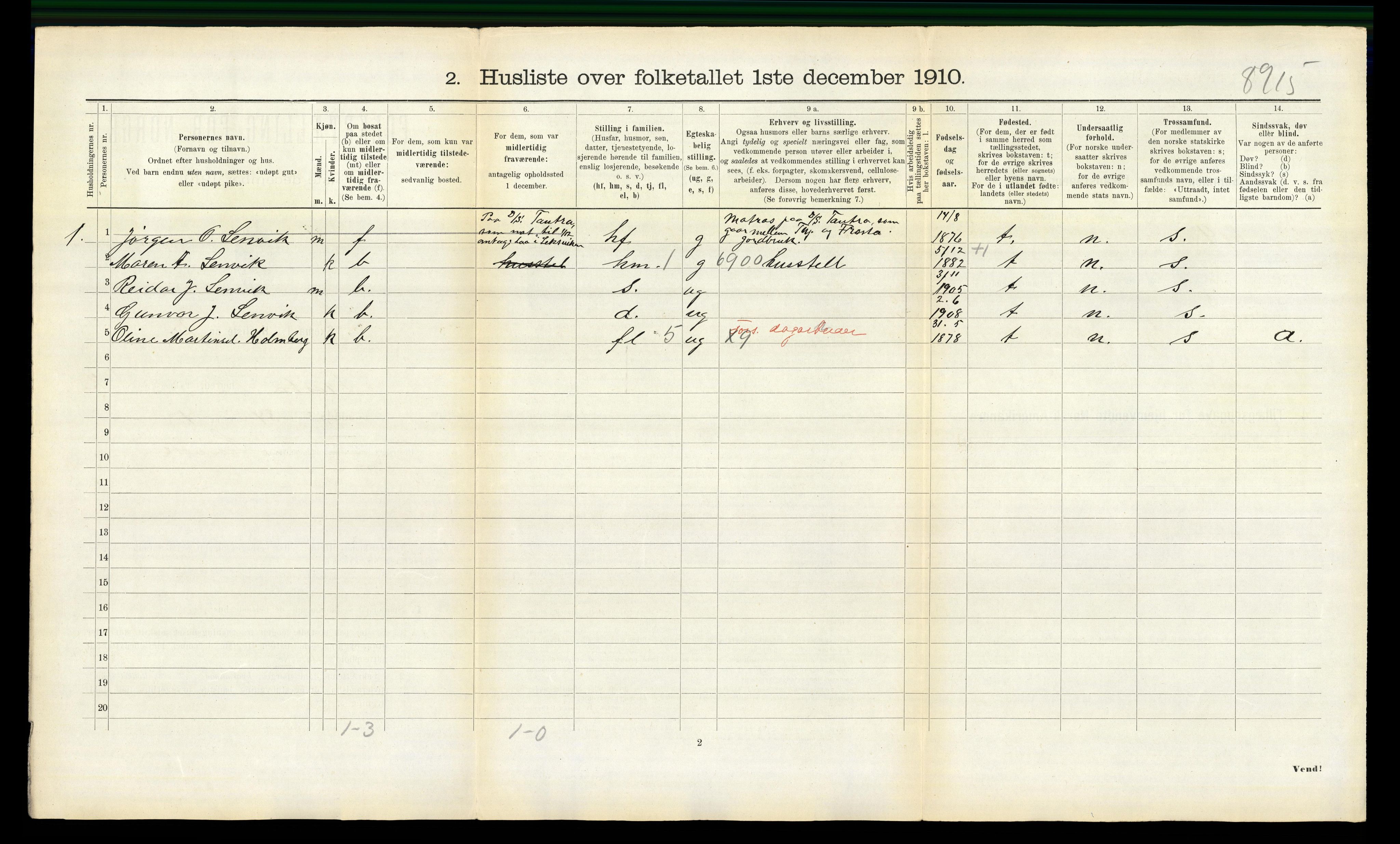 RA, 1910 census for Frosta, 1910, p. 234