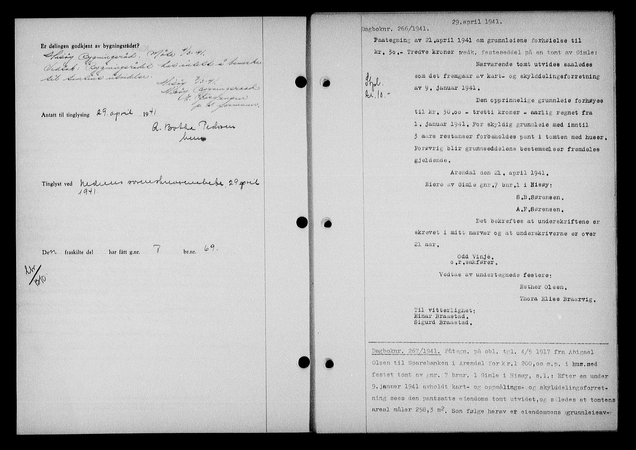 Nedenes sorenskriveri, SAK/1221-0006/G/Gb/Gba/L0048: Mortgage book no. A-II, 1940-1941, Diary no: : 266/1941