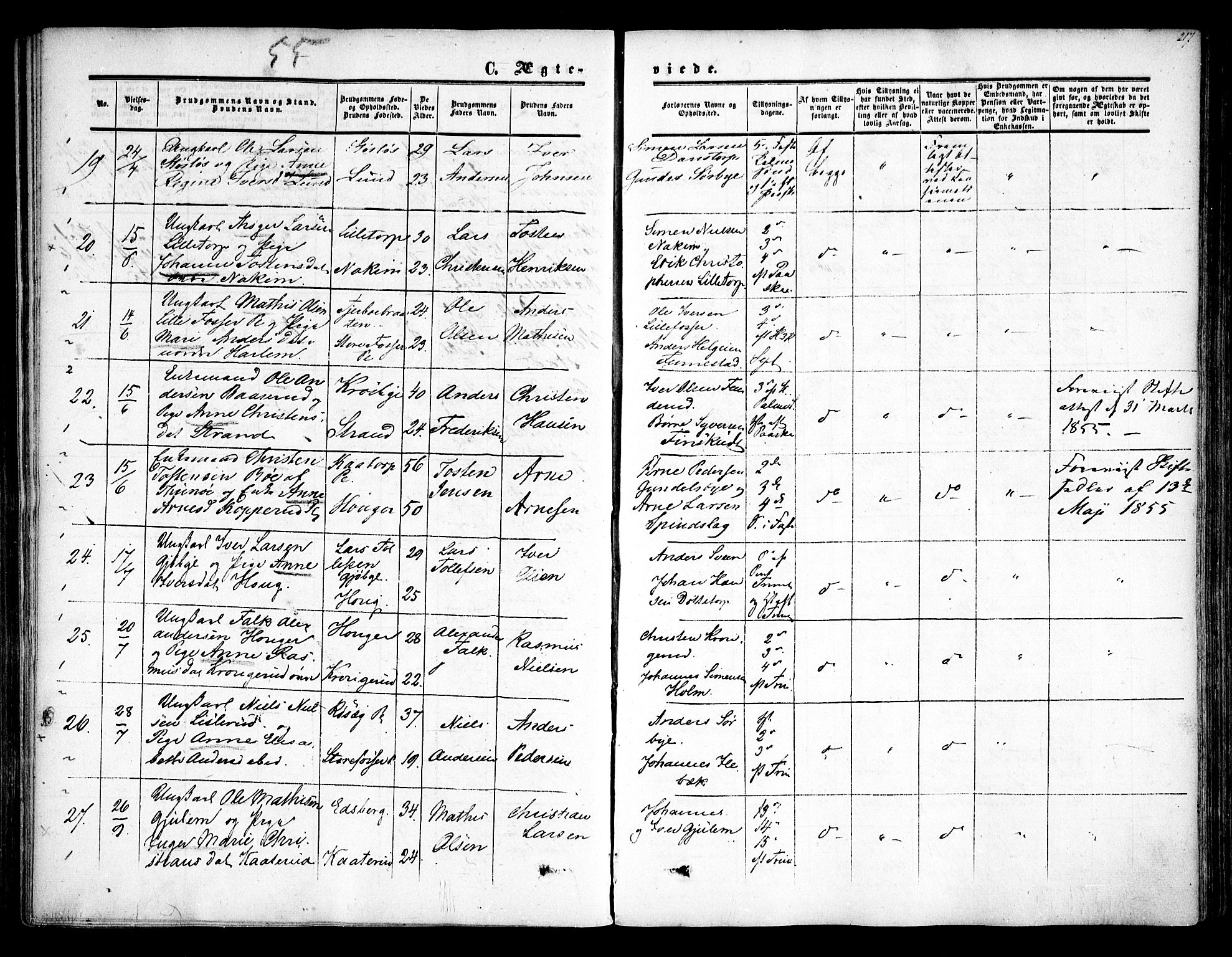 Rakkestad prestekontor Kirkebøker, SAO/A-2008/F/Fa/L0009: Parish register (official) no. I 9, 1850-1856, p. 217