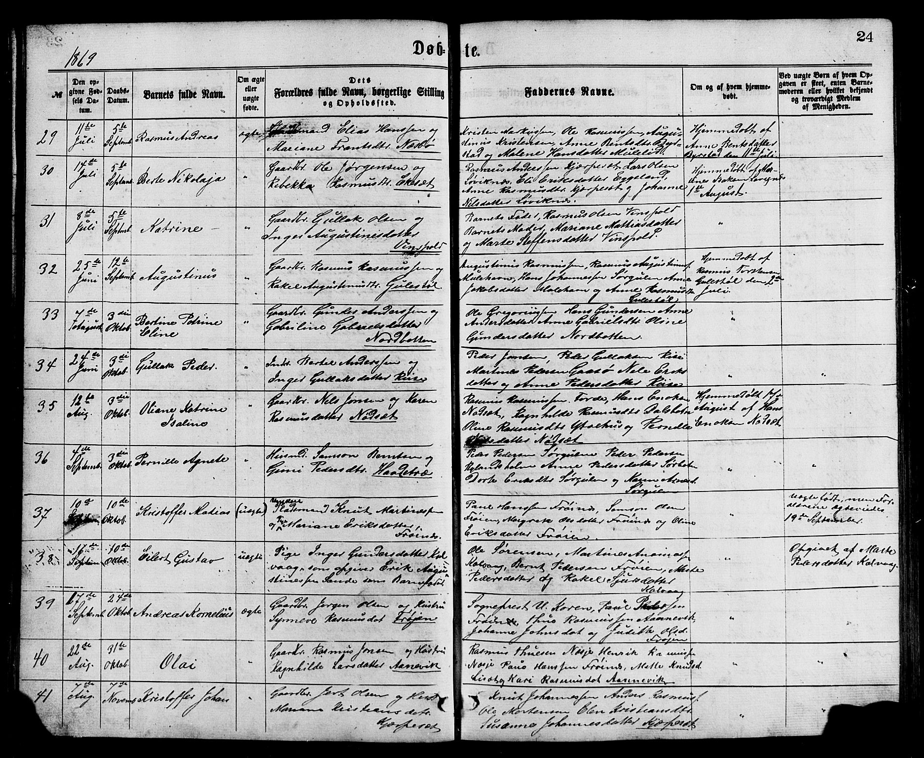 Bremanger sokneprestembete, SAB/A-82201/H/Hab/Haba/L0002: Parish register (copy) no. A 2, 1866-1889, p. 24