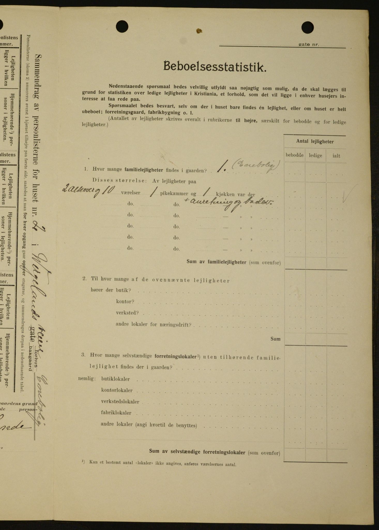 OBA, Municipal Census 1909 for Kristiania, 1909, p. 115956