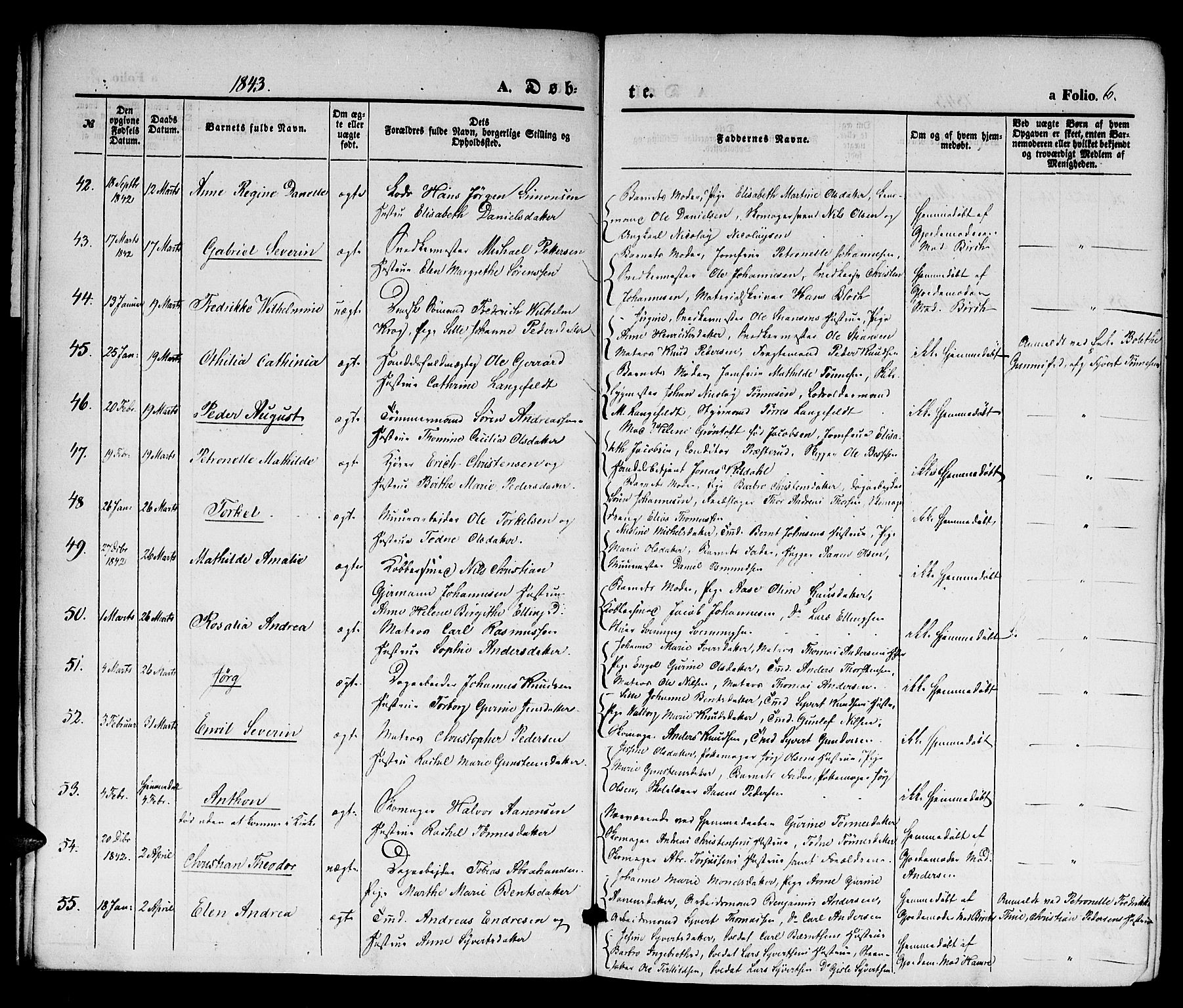 Kristiansand domprosti, AV/SAK-1112-0006/F/Fb/L0010: Parish register (copy) no. B 10, 1843-1850, p. 6