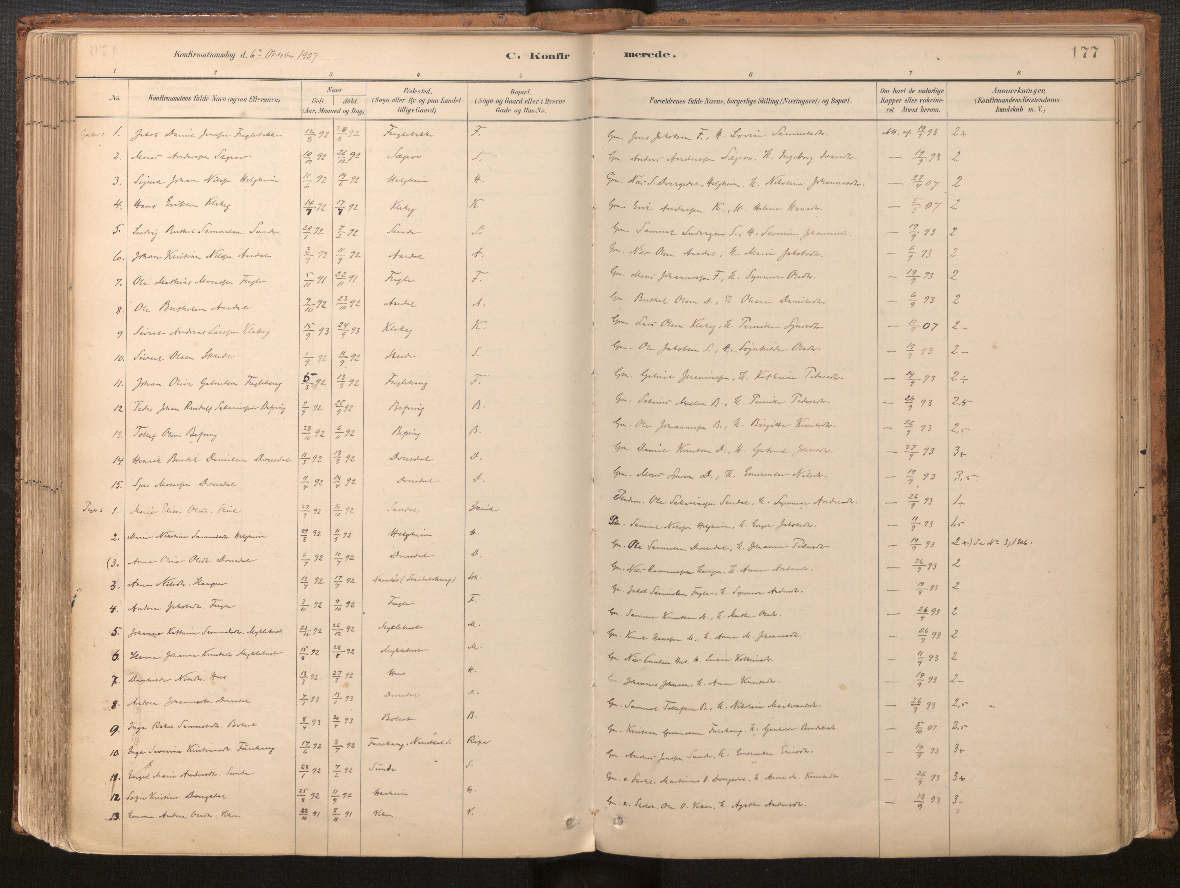 Jølster sokneprestembete, SAB/A-80701/H/Haa/Haac/L0001: Parish register (official) no. C 1, 1882-1928, p. 177