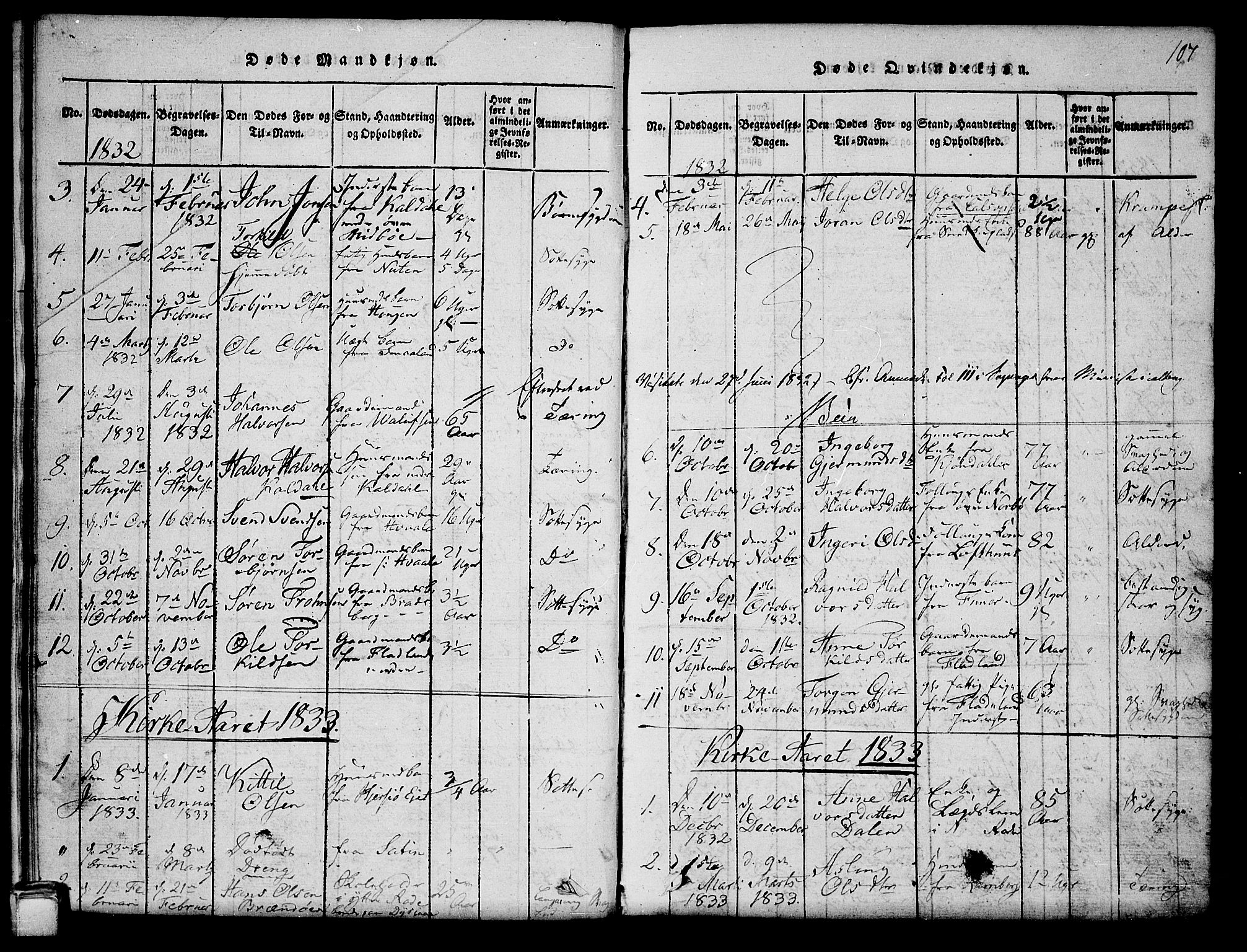 Hjartdal kirkebøker, AV/SAKO-A-270/G/Ga/L0001: Parish register (copy) no. I 1, 1815-1842, p. 107
