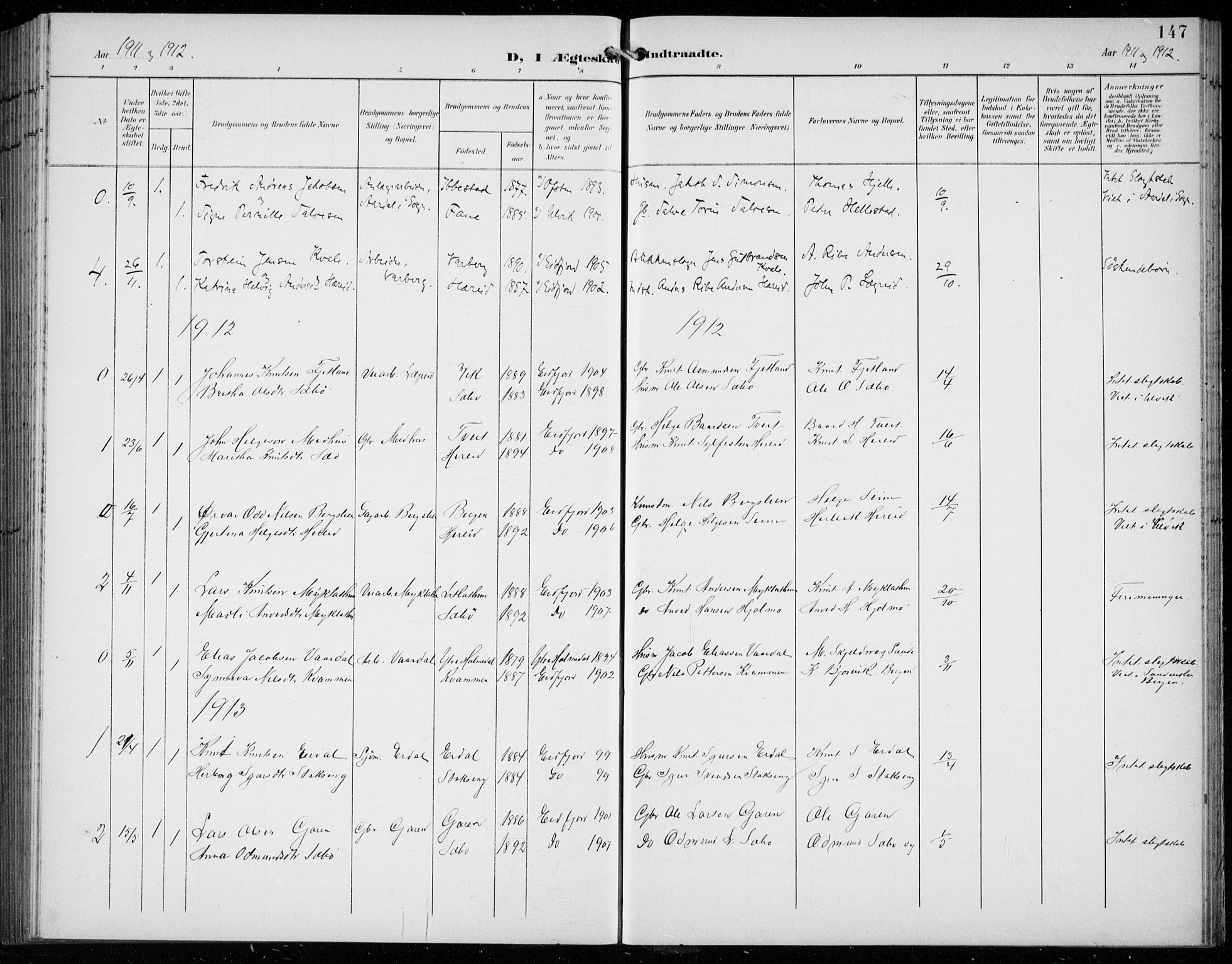 Ullensvang sokneprestembete, SAB/A-78701/H/Hab: Parish register (copy) no. C  3, 1899-1932, p. 147